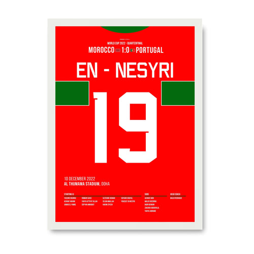 En-Nesyri führt Marokko als erstes afrikanisches Land in ein WM-Halbfinale Fußball Poster mit Rahmen