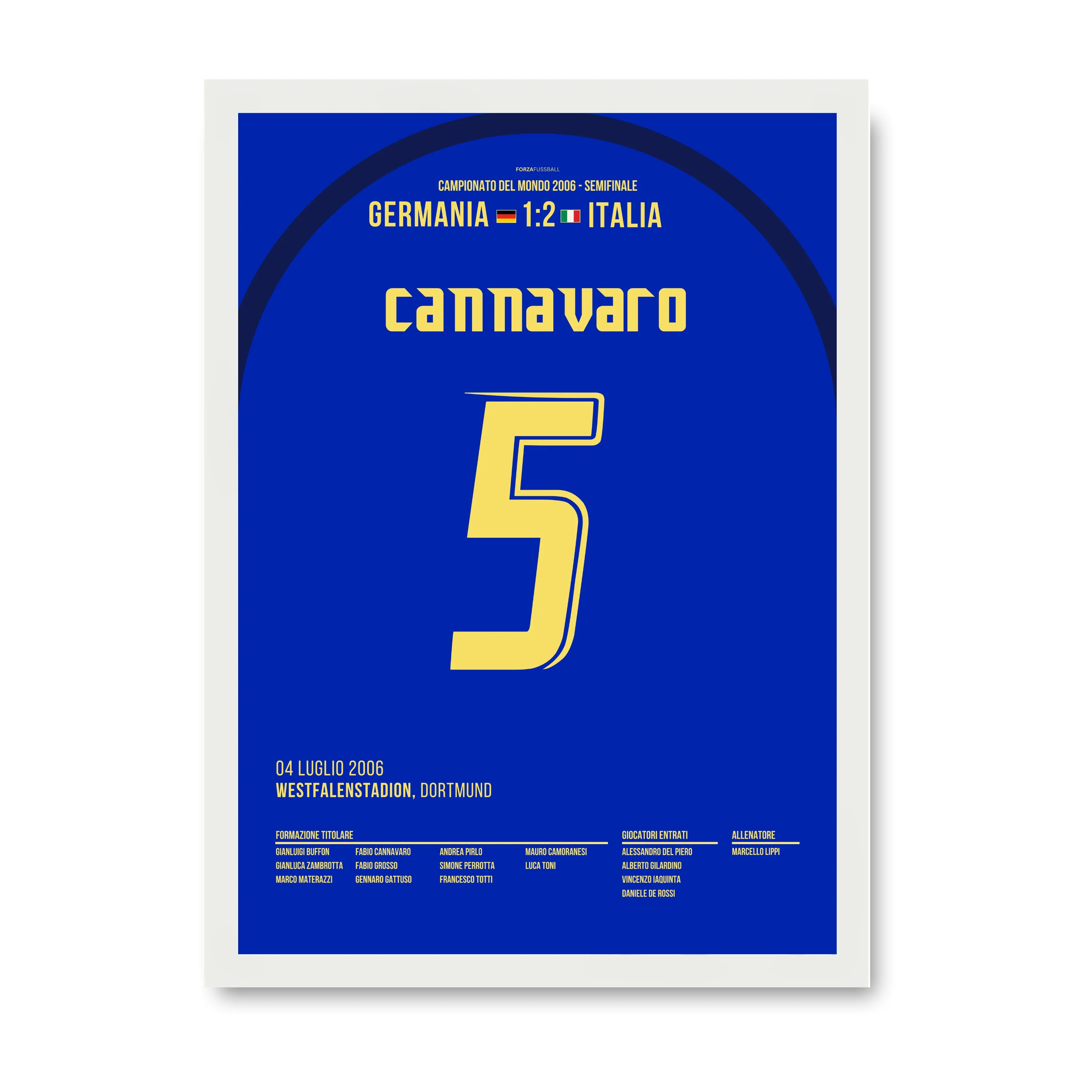 Cannavaro macht das Spiel seines Lebens im Halbfinale 06 vs Deutschland Fußball Poster mit Rahmen