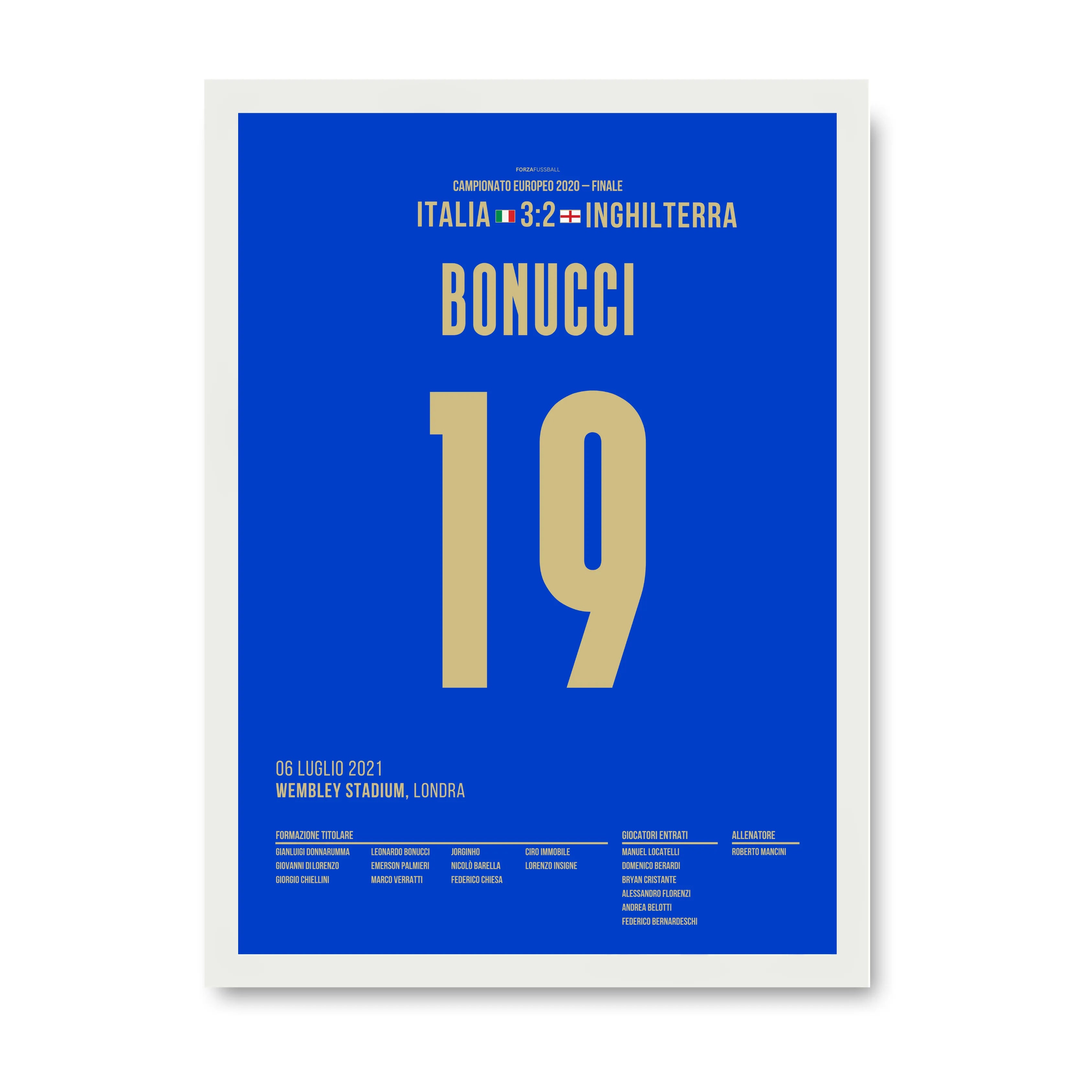 Bonucci trifft zum Ausgleich im EM-Finale vs England Fußball Poster mit Rahmen