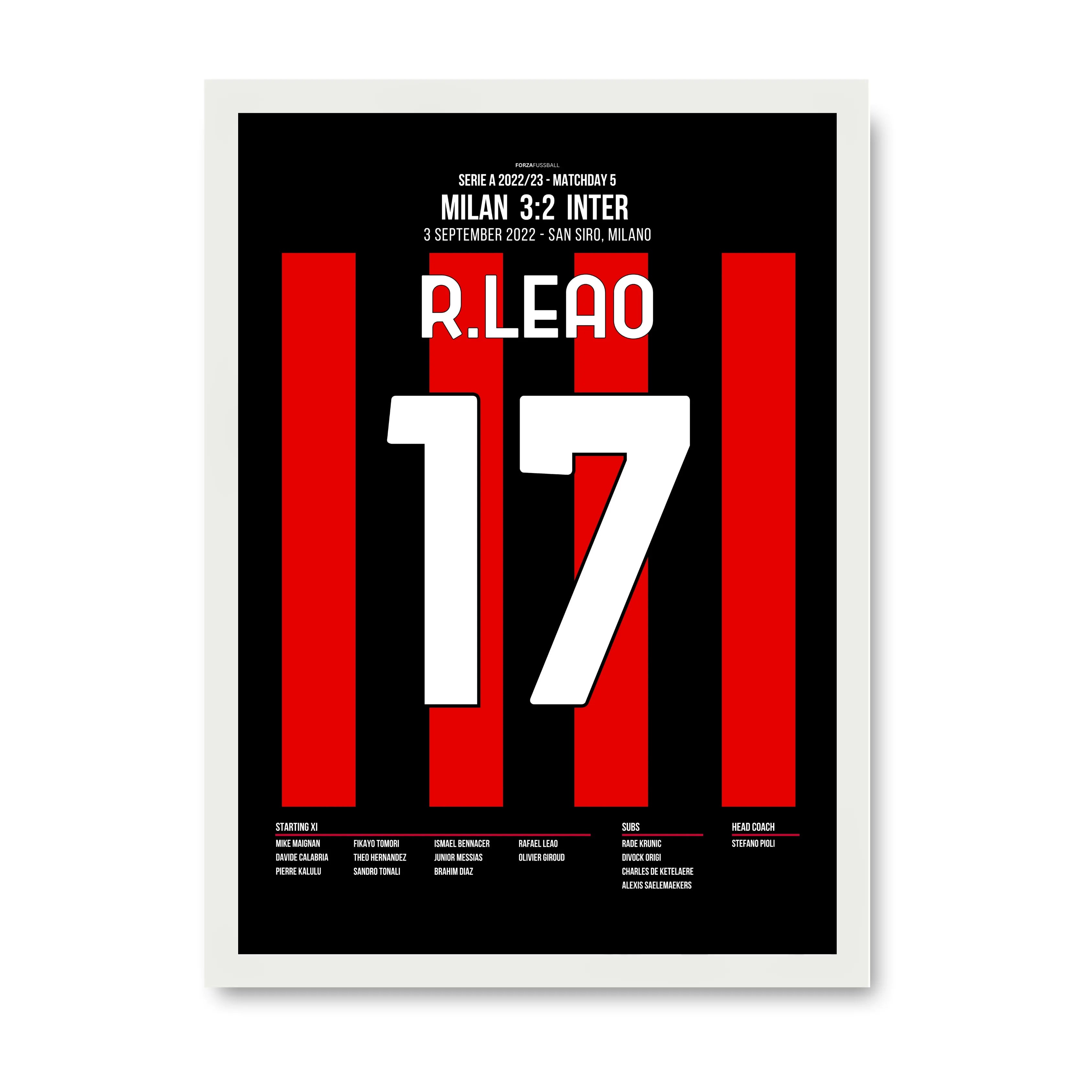 Leao nimmt Inter mit 2 Toren im Derby auseinander Fußball Poster mit Rahmen
