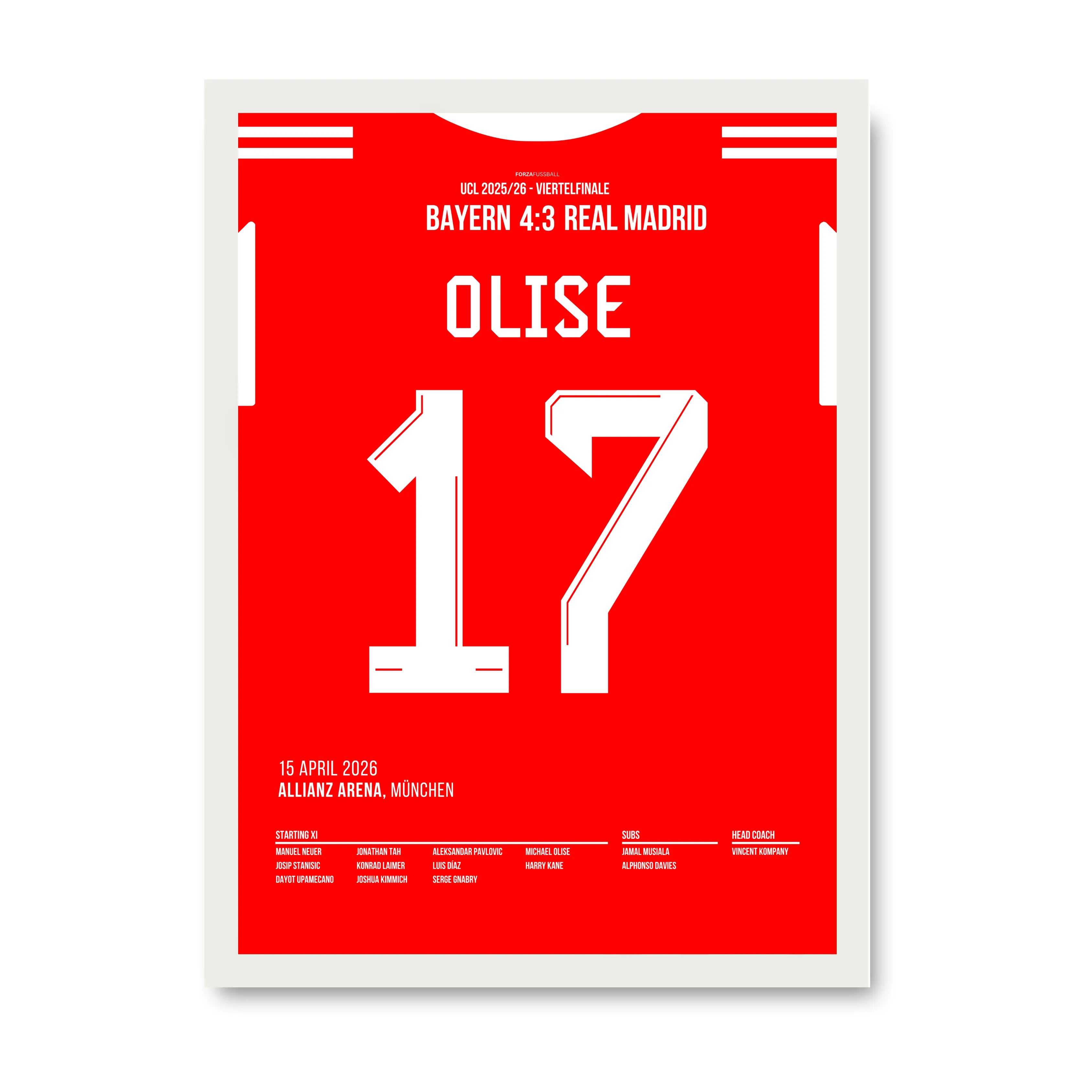 Olise vollendet das Bayern Spektakel vs Real Madrid Fußball Poster mit Rahmen