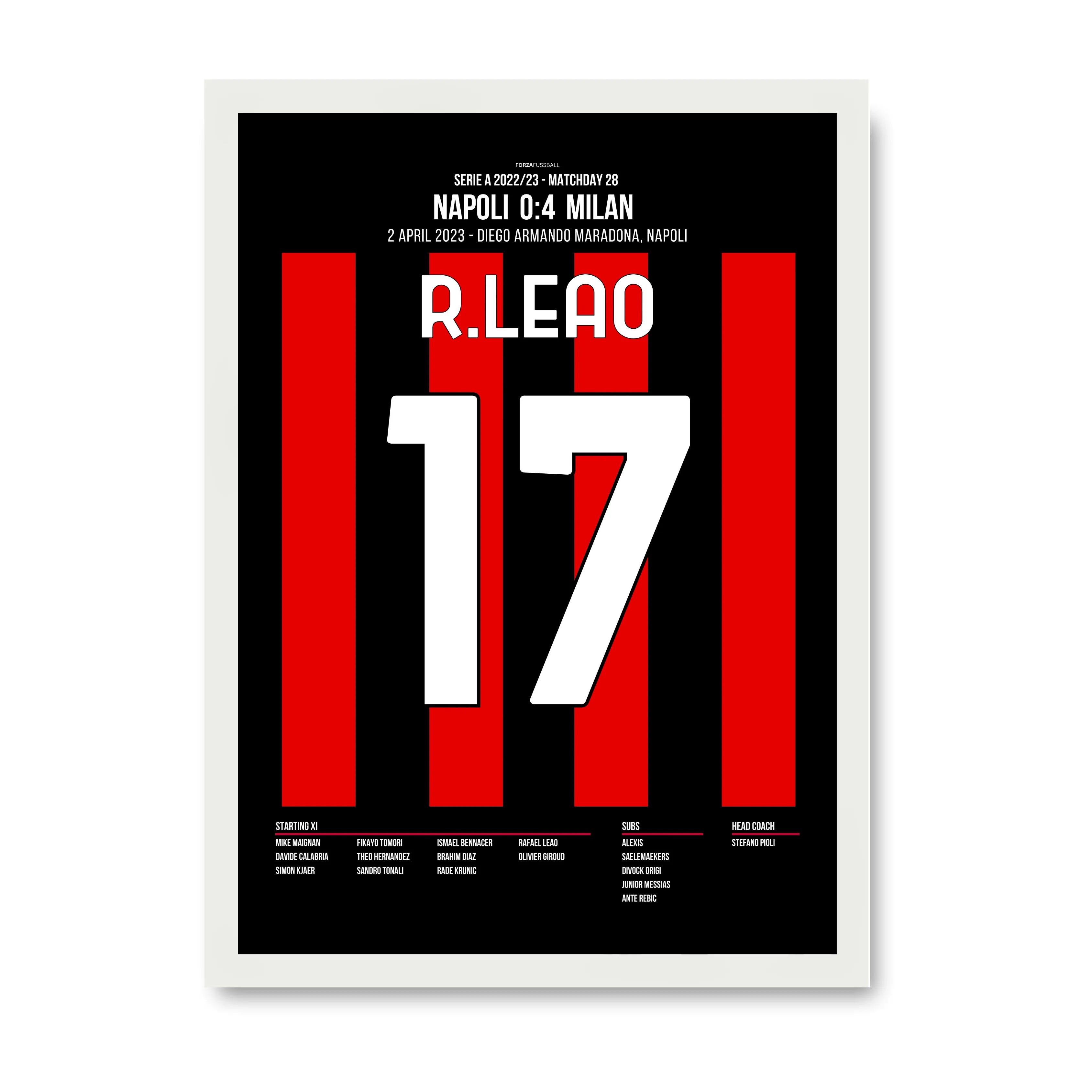 0 zu 4! Leao und Milan nehmen das Diego Armando Maradona ein Fußball Poster mit Rahmen