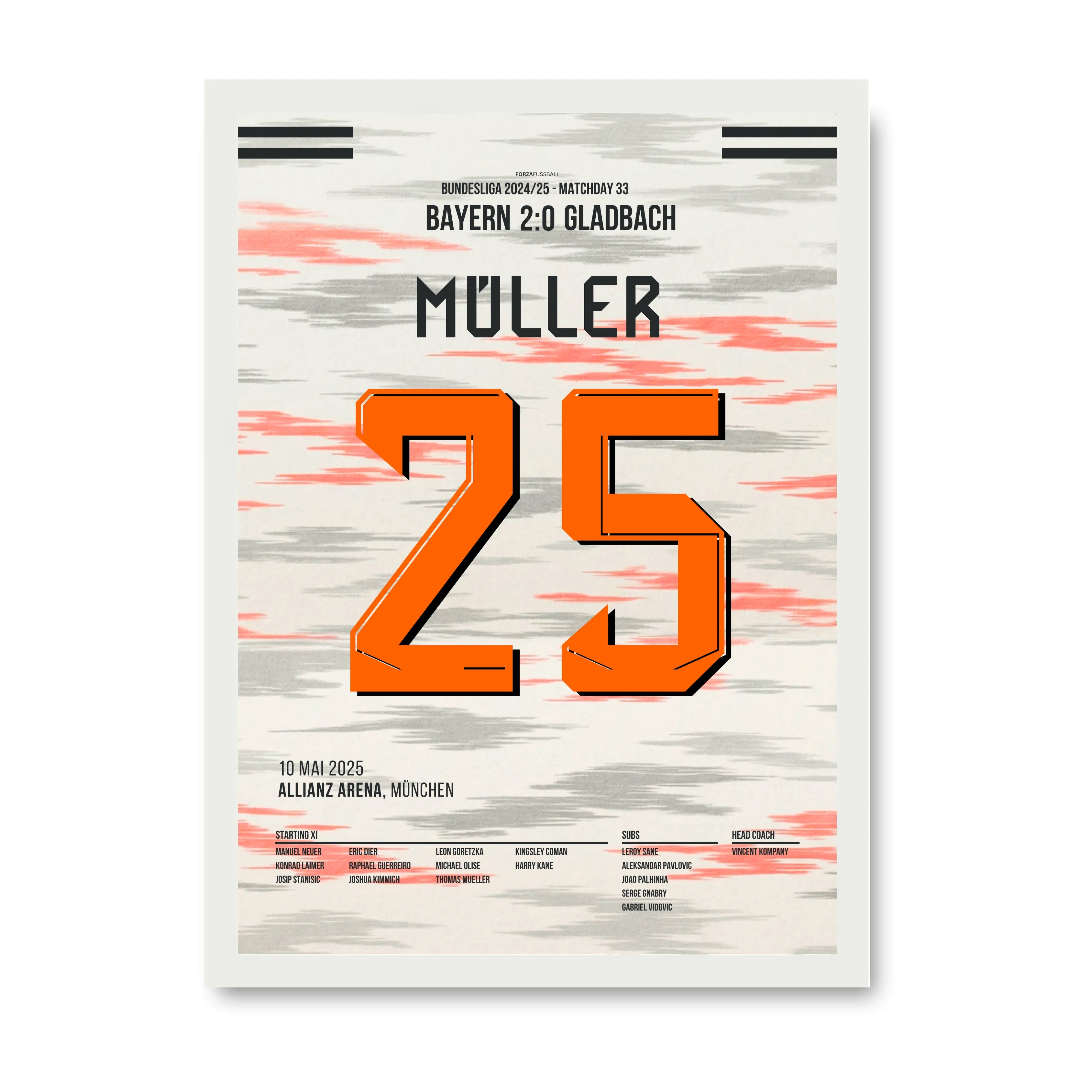Bayern Legende Thomas Müller sagt Servus Fußball Poster mit Rahmen