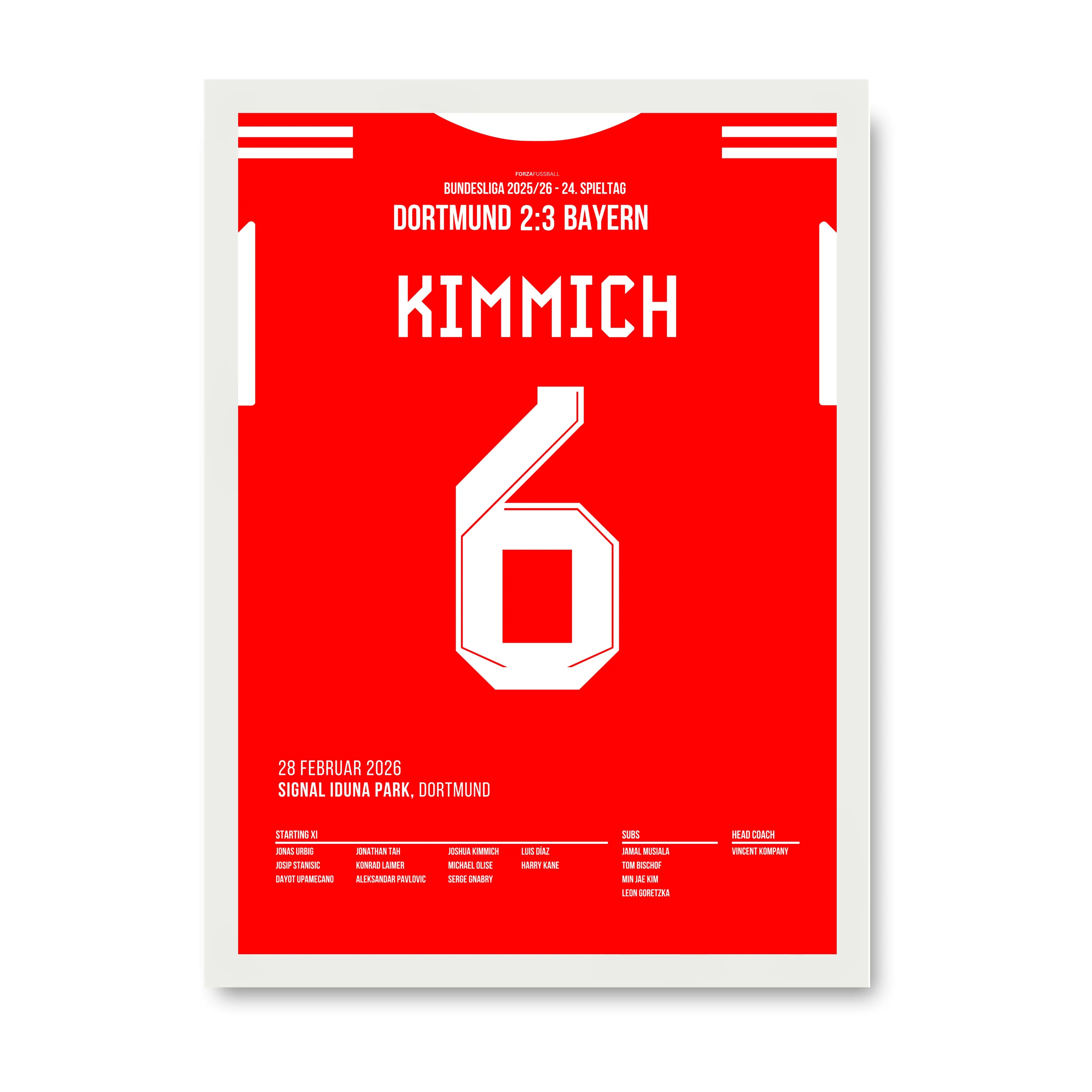 Kimmich's Volley entscheidet Meisterschaft & Klassiker 2026 Fußball Poster mit Rahmen