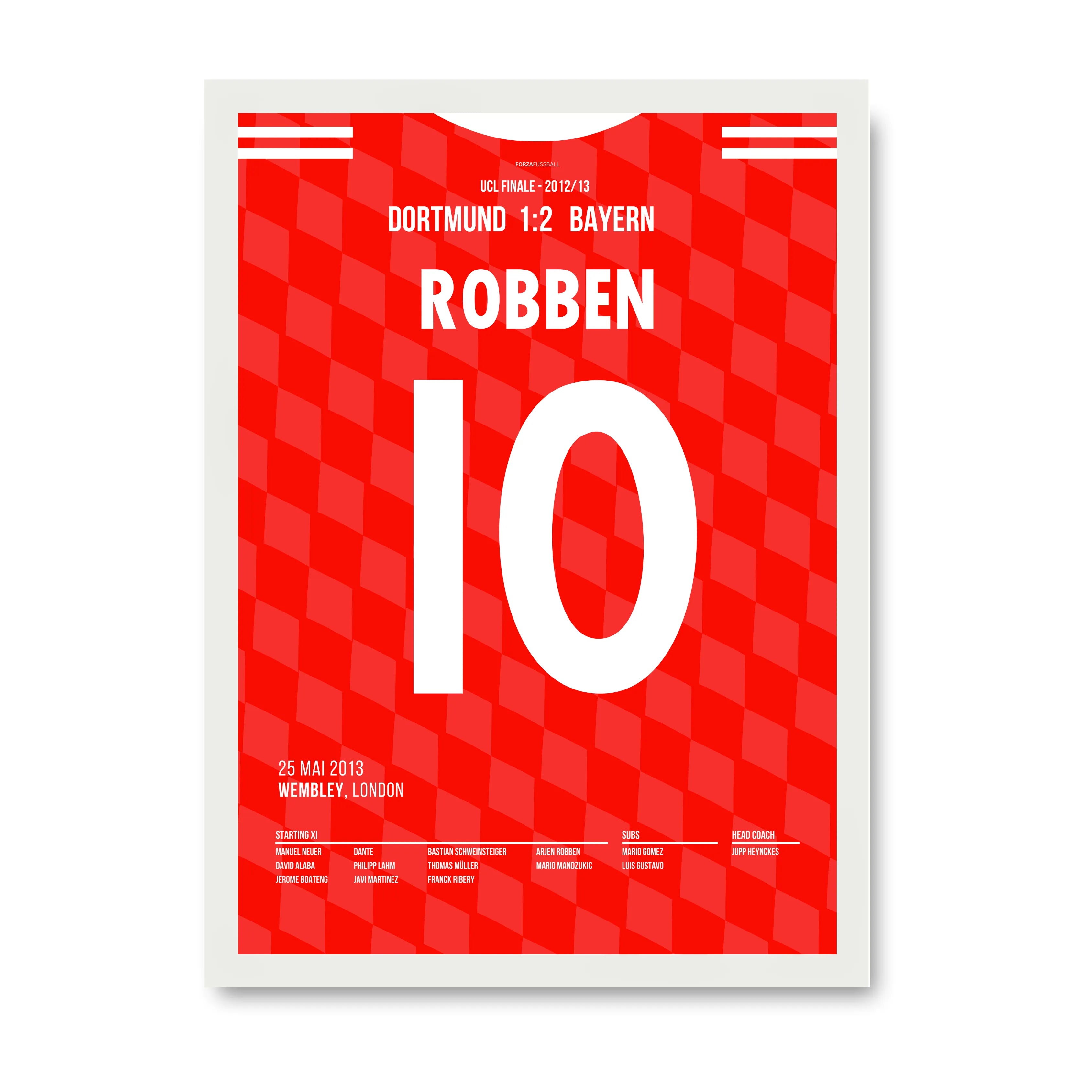 Robben schießt die Bayern zum Champions League Sieg Fußball Poster mit Rahmen