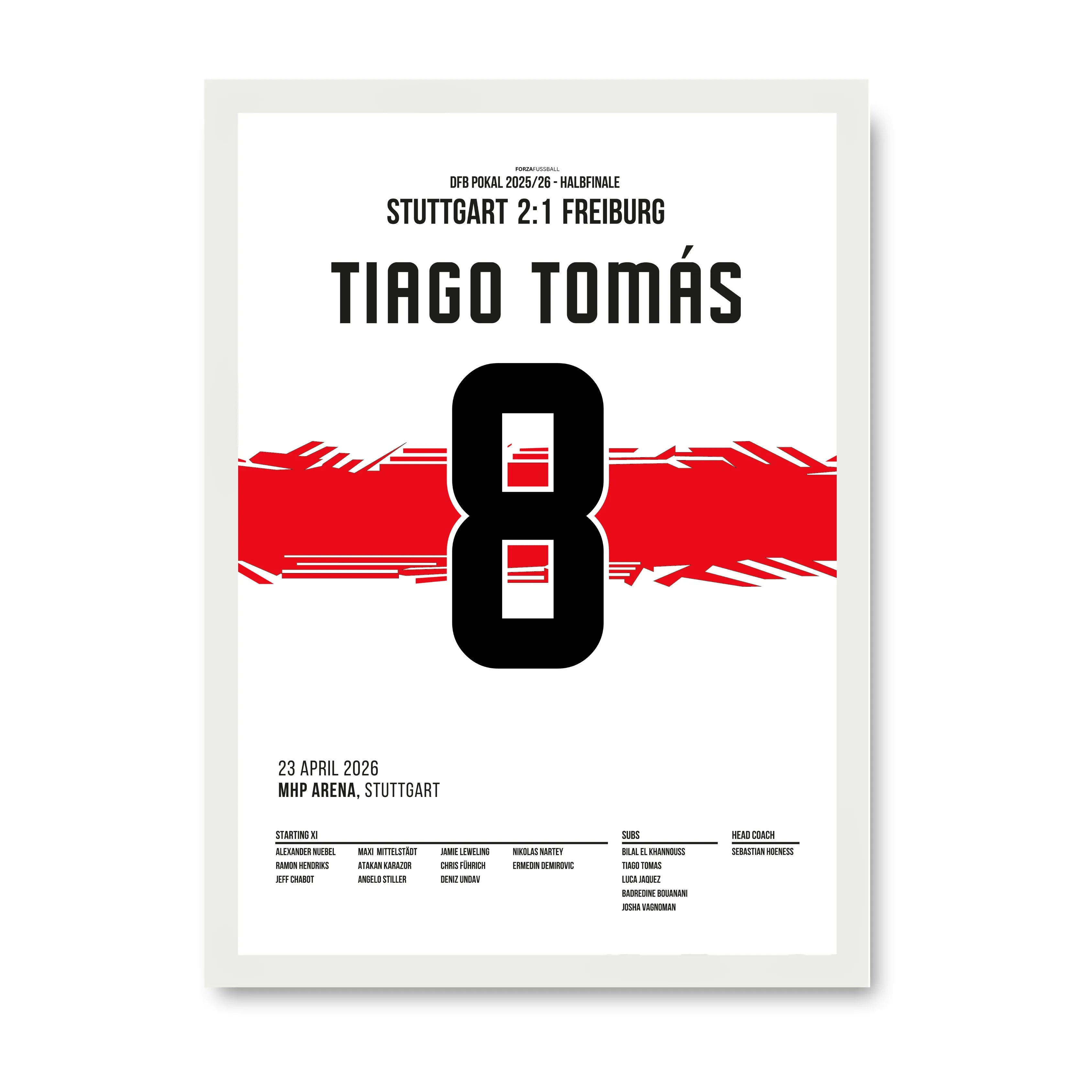 Tiago Tomas schickt Stuttgart per Hacke erneut nach Berlin Fußball Poster mit Rahmen