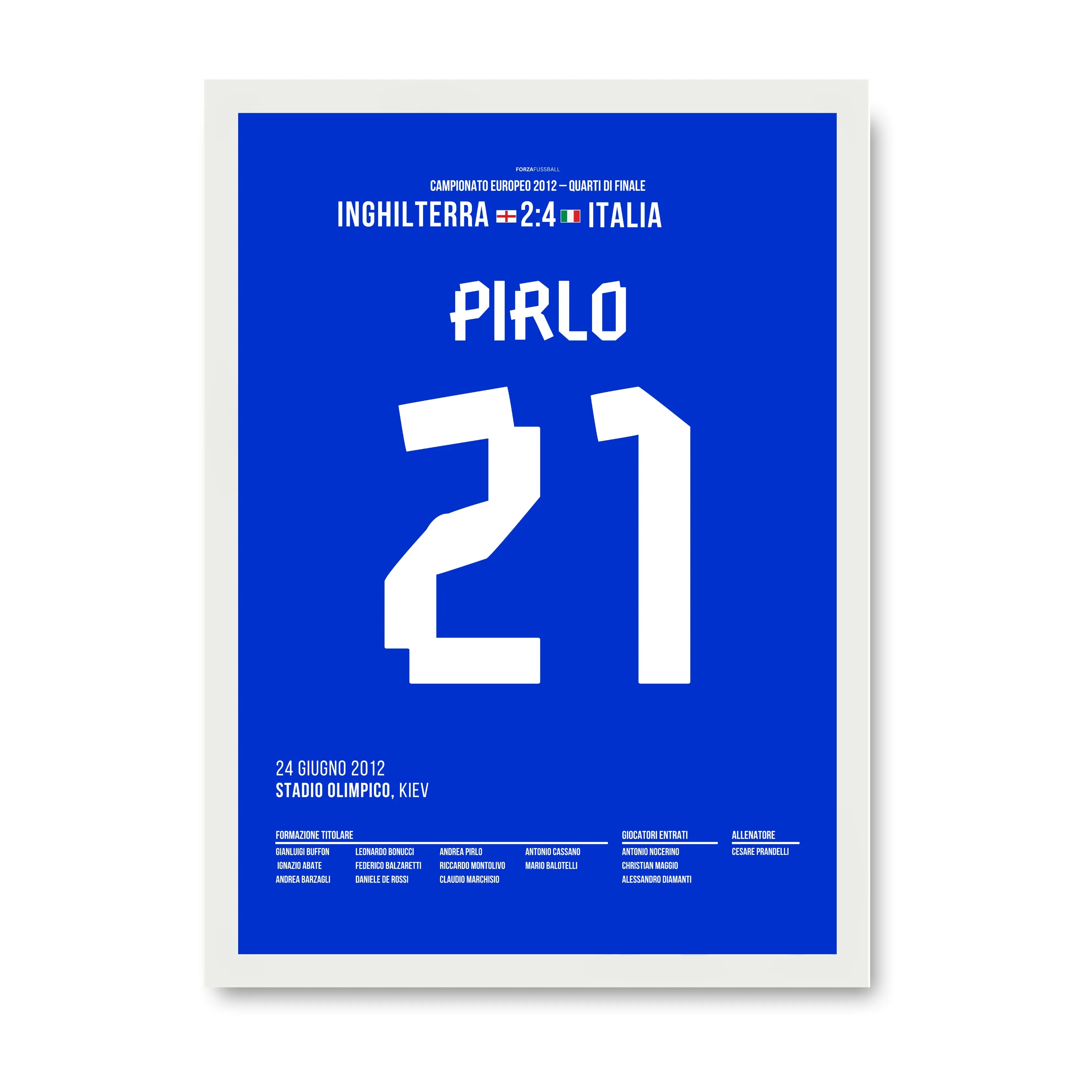 Pirlo mit dem lässigen Panenka im EM Viertelfinale gegen England Fußball Poster mit Rahmen