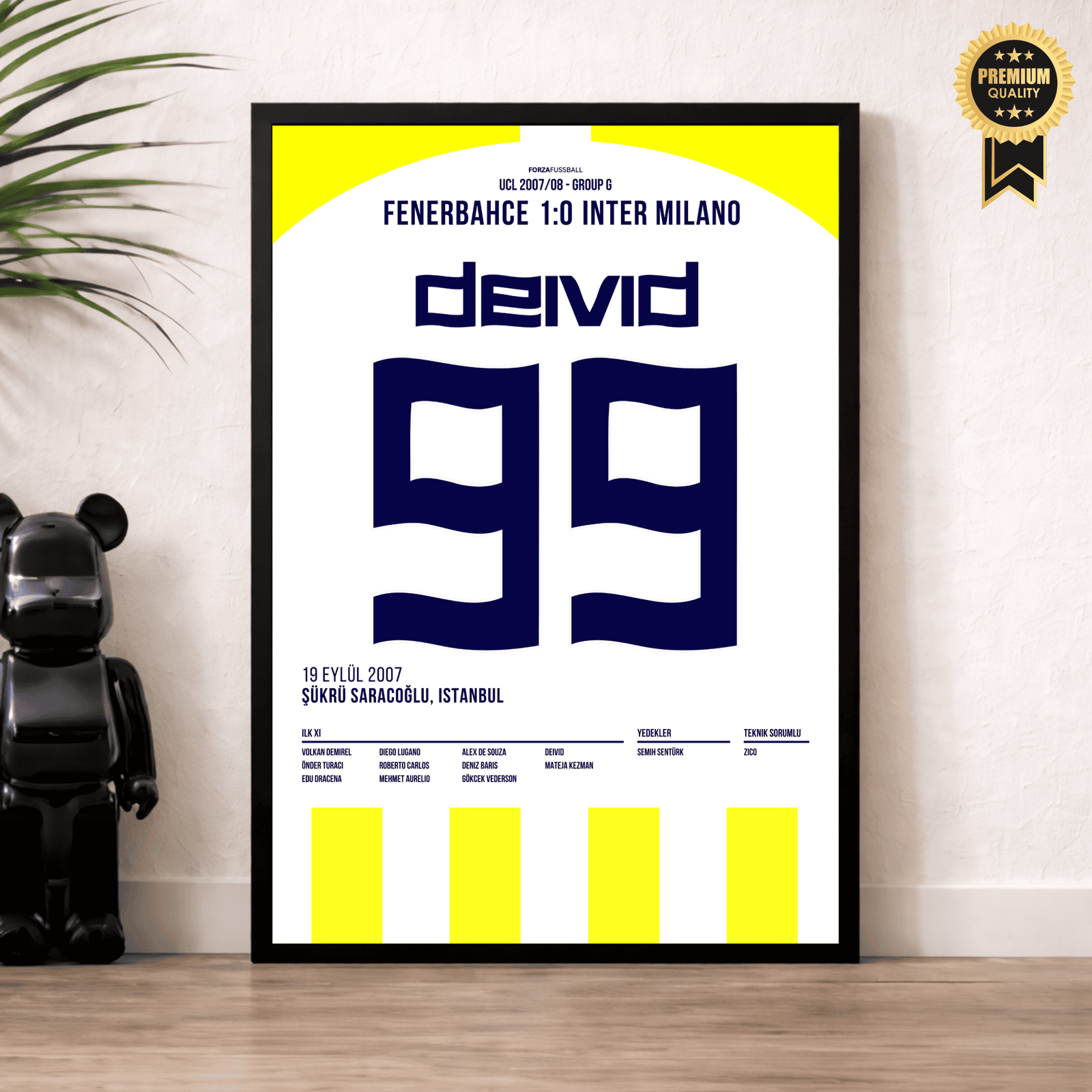 Deivid mit dem Seitfallzieher zum Sieg gegen Inter Fußball Poster mit Rahmen