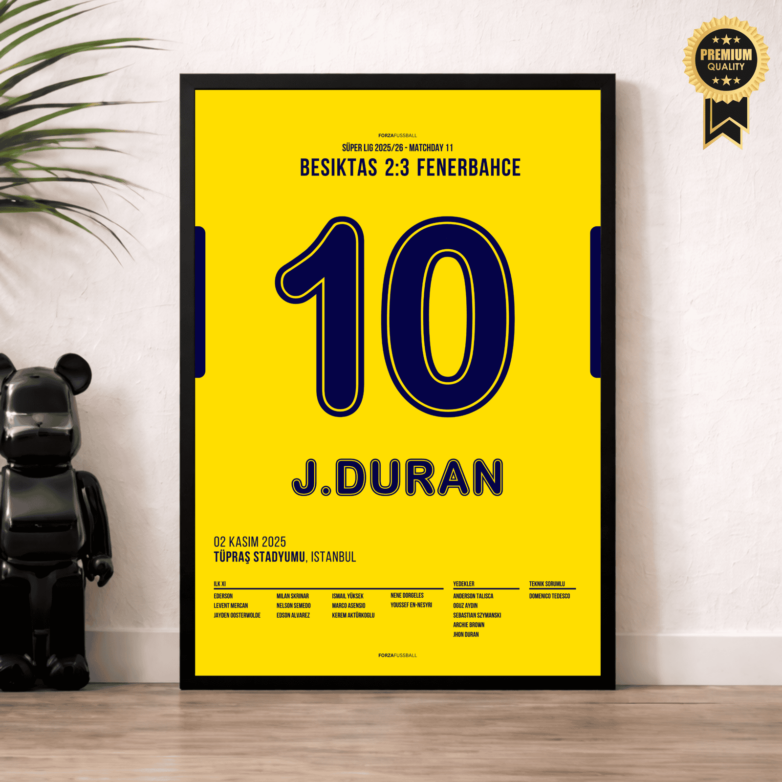 Duran und Fenerbahce drehen das Derby vs Besiktas Fußball Poster mit Rahmen
