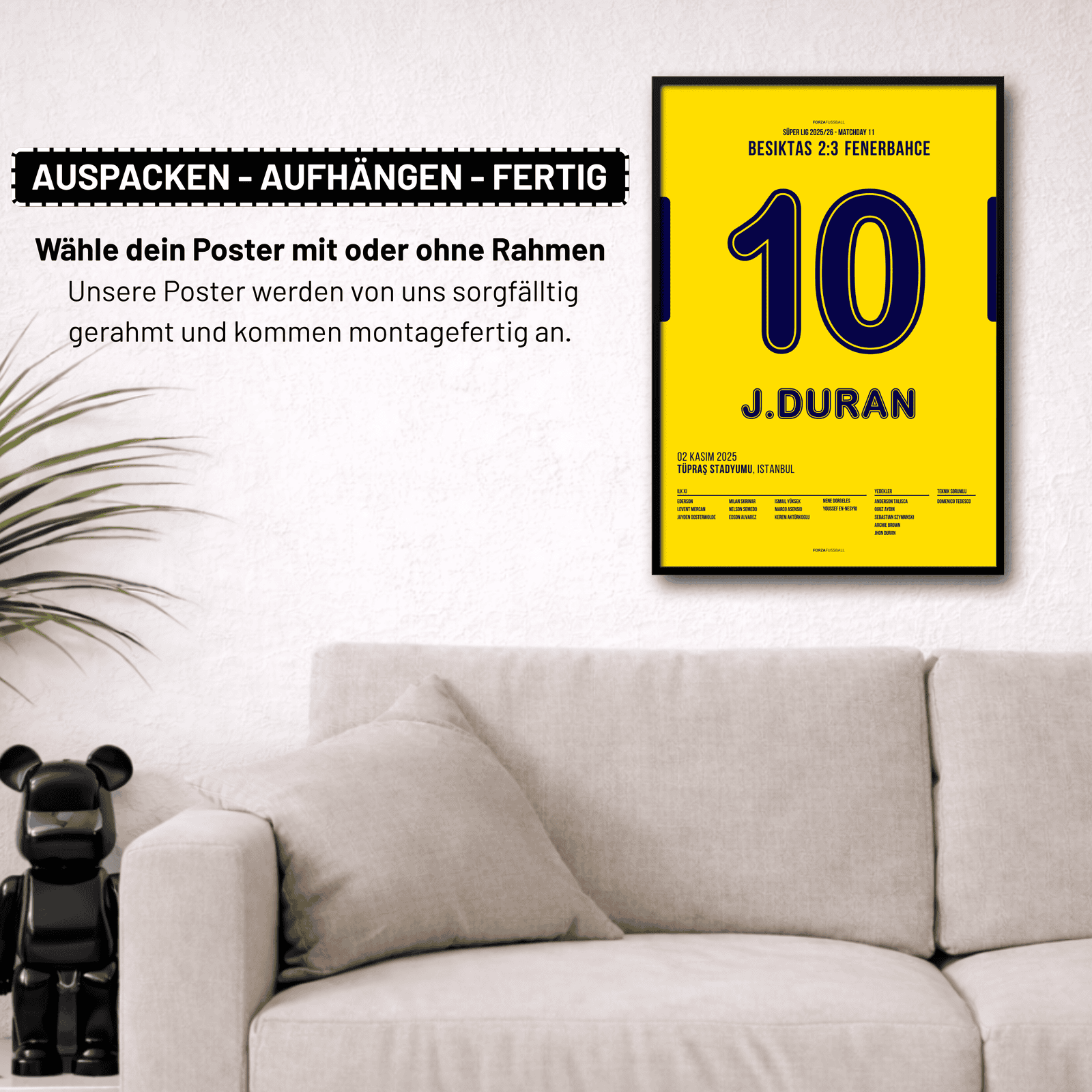Duran und Fenerbahce drehen das Derby vs Besiktas Fußball Poster mit Rahmen