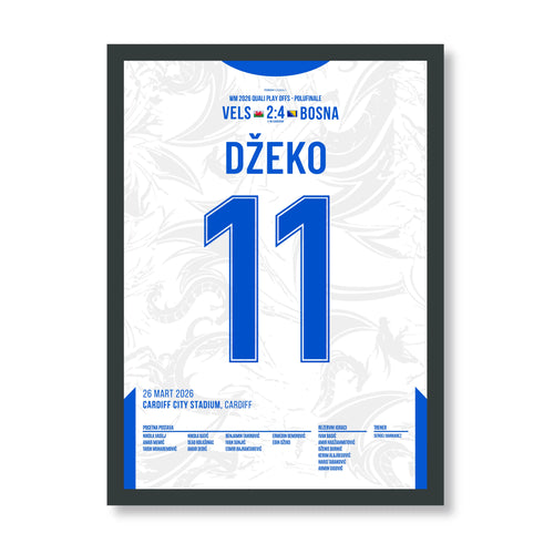 Der ewige Edin Dzeko trifft gegen Wales in den WM Playoffs Fußball Poster mit Rahmen