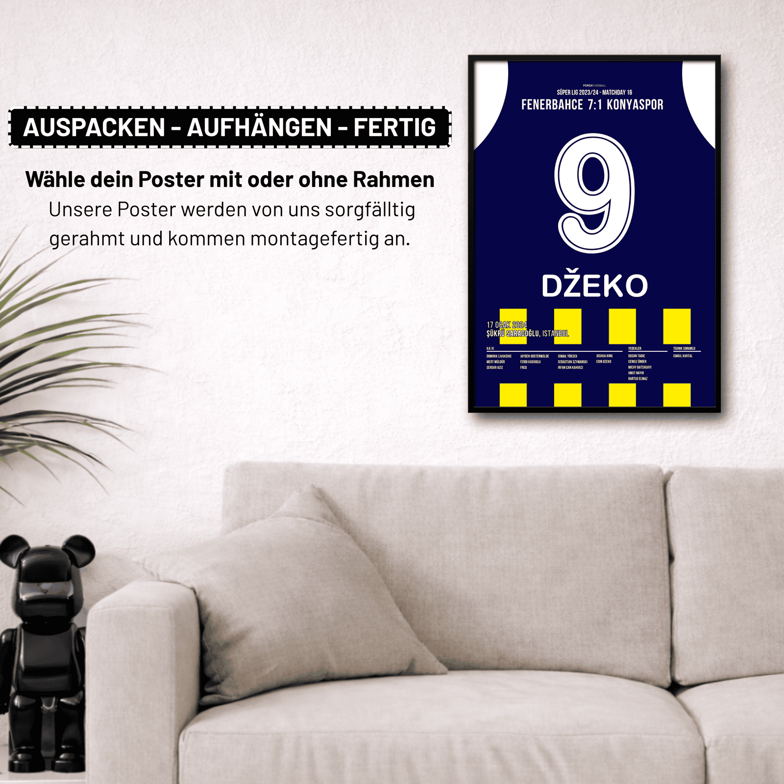 Edin Dzeko und Fenerbahce überrollen Konyaspor mit 7:1 Fußball Poster mit Rahmen