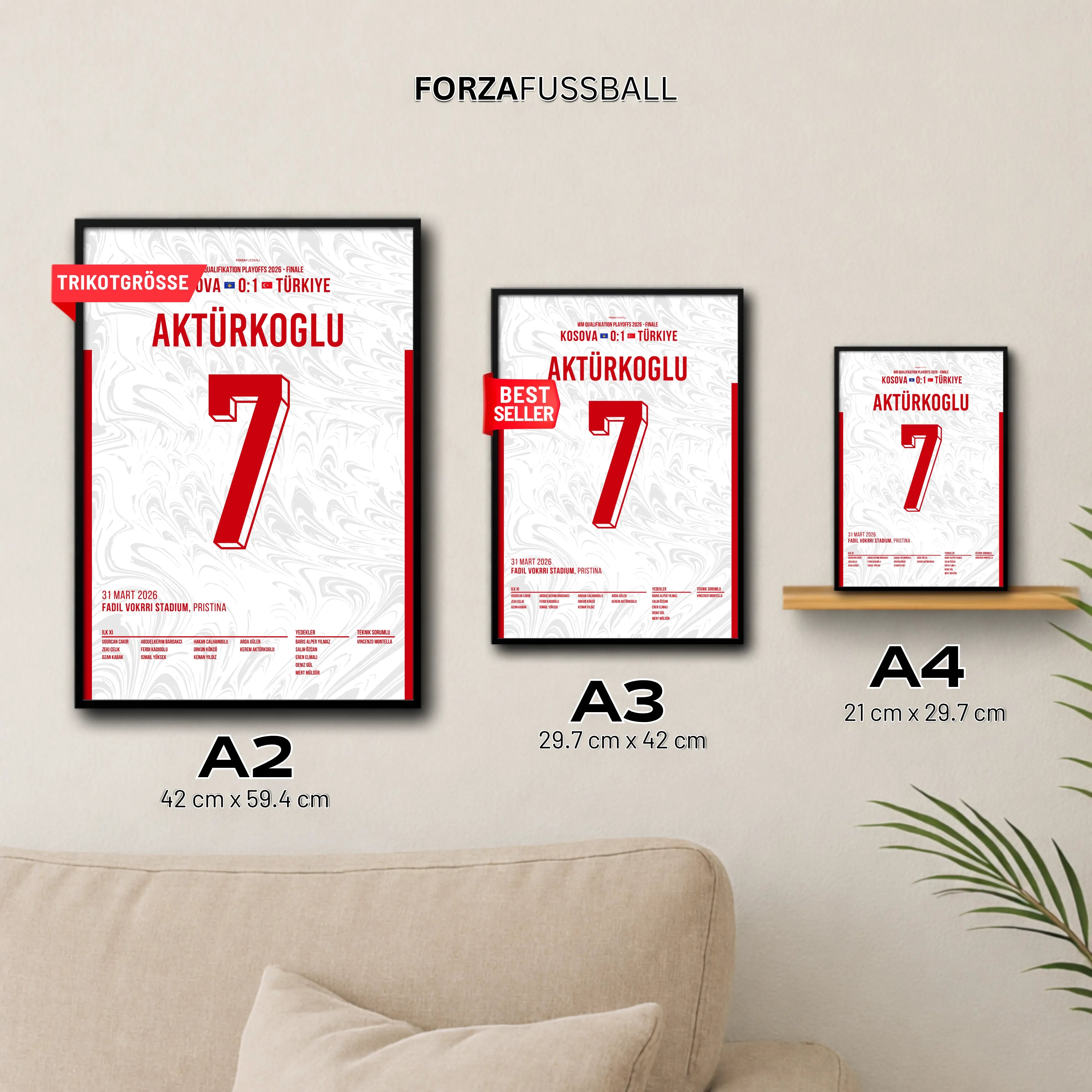 Kerem schiesst die Türkei zur WM nach 24 Jahren Fußball Poster mit Rahmen