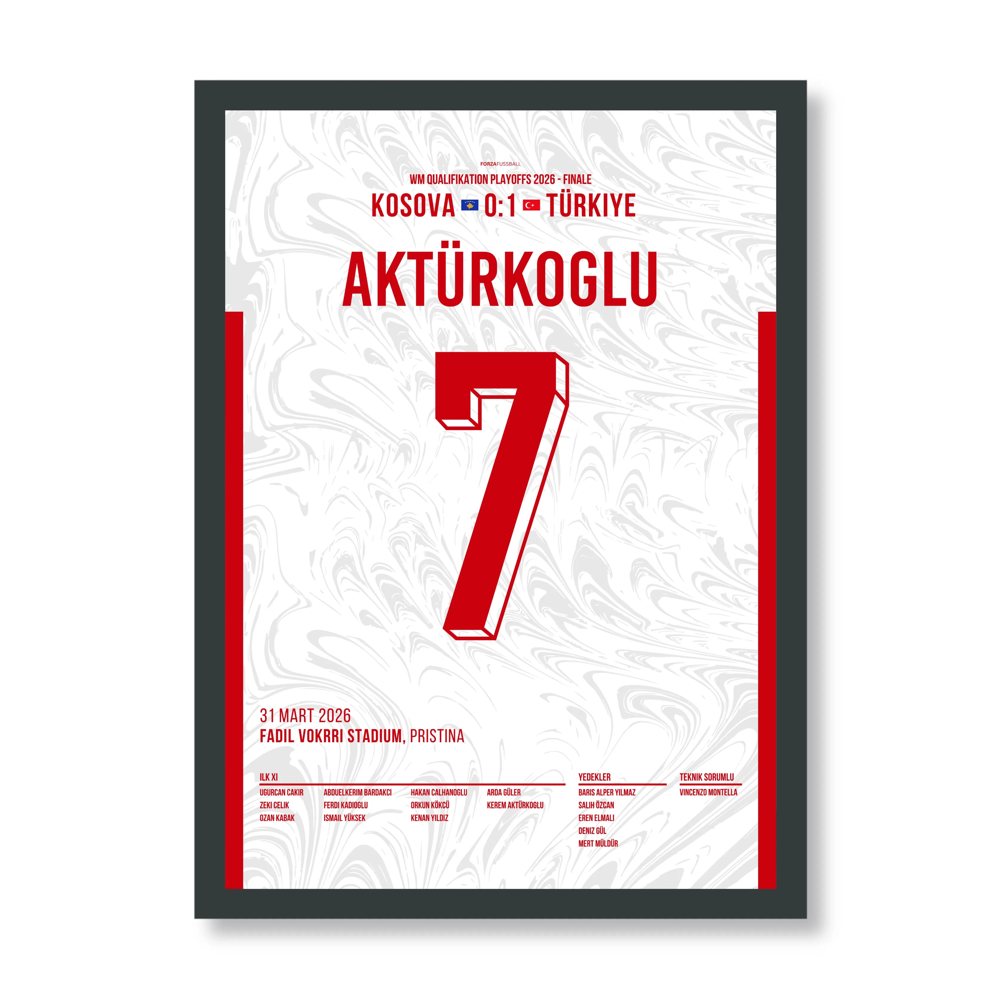 Kerem schiesst die Türkei zur WM nach 24 Jahren Fußball Poster mit Rahmen