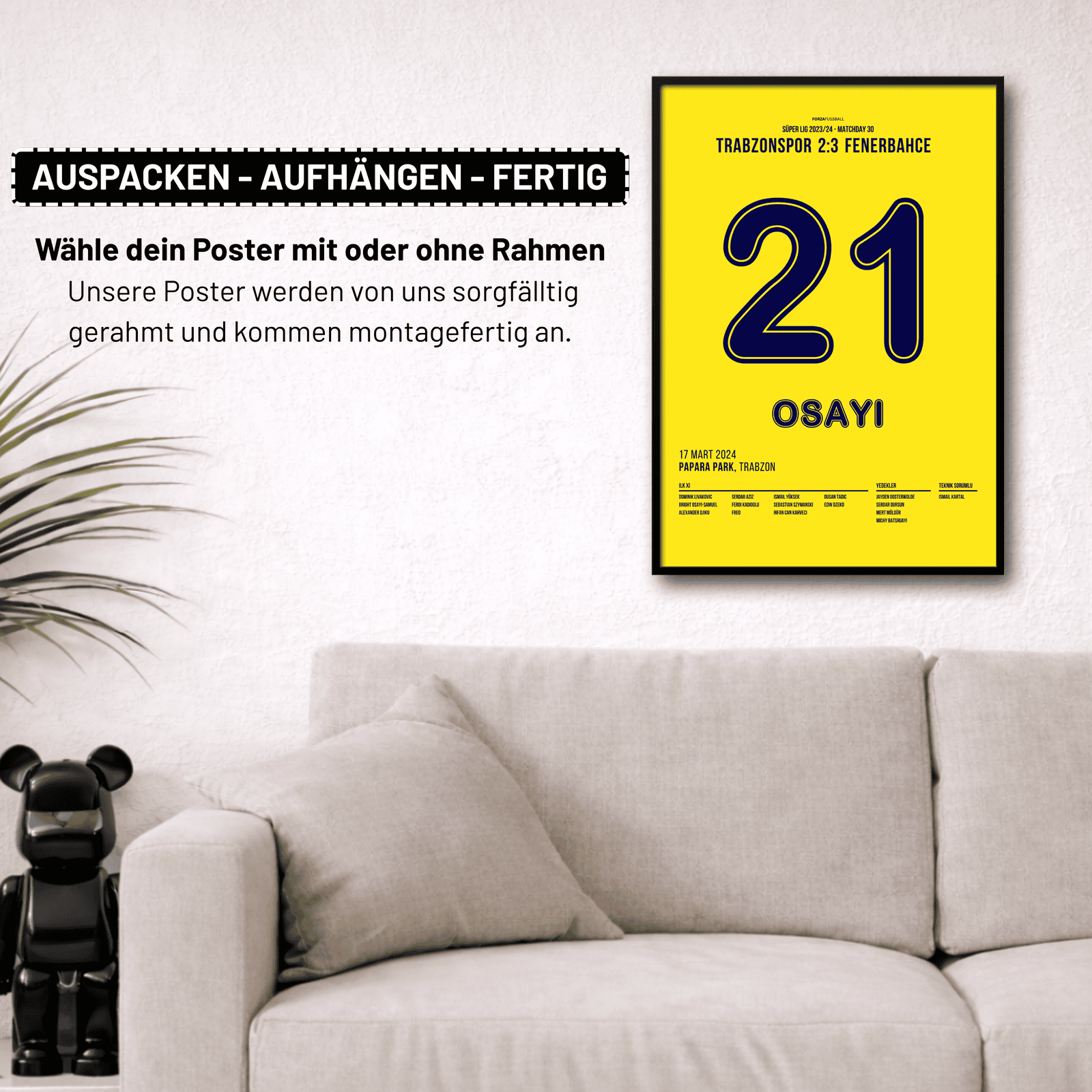 Osayi-Samuel kämpft für Fenerbahce´s Farben in Trabzon Fußball Poster mit Rahmen