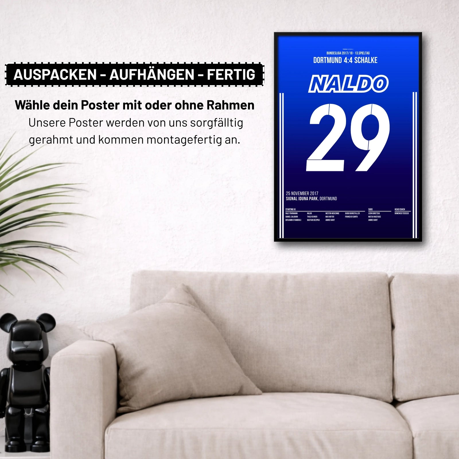 Naldo wird Schalke's Derbyhero beim 4:4 in Dortmund Fußball Poster mit Rahmen