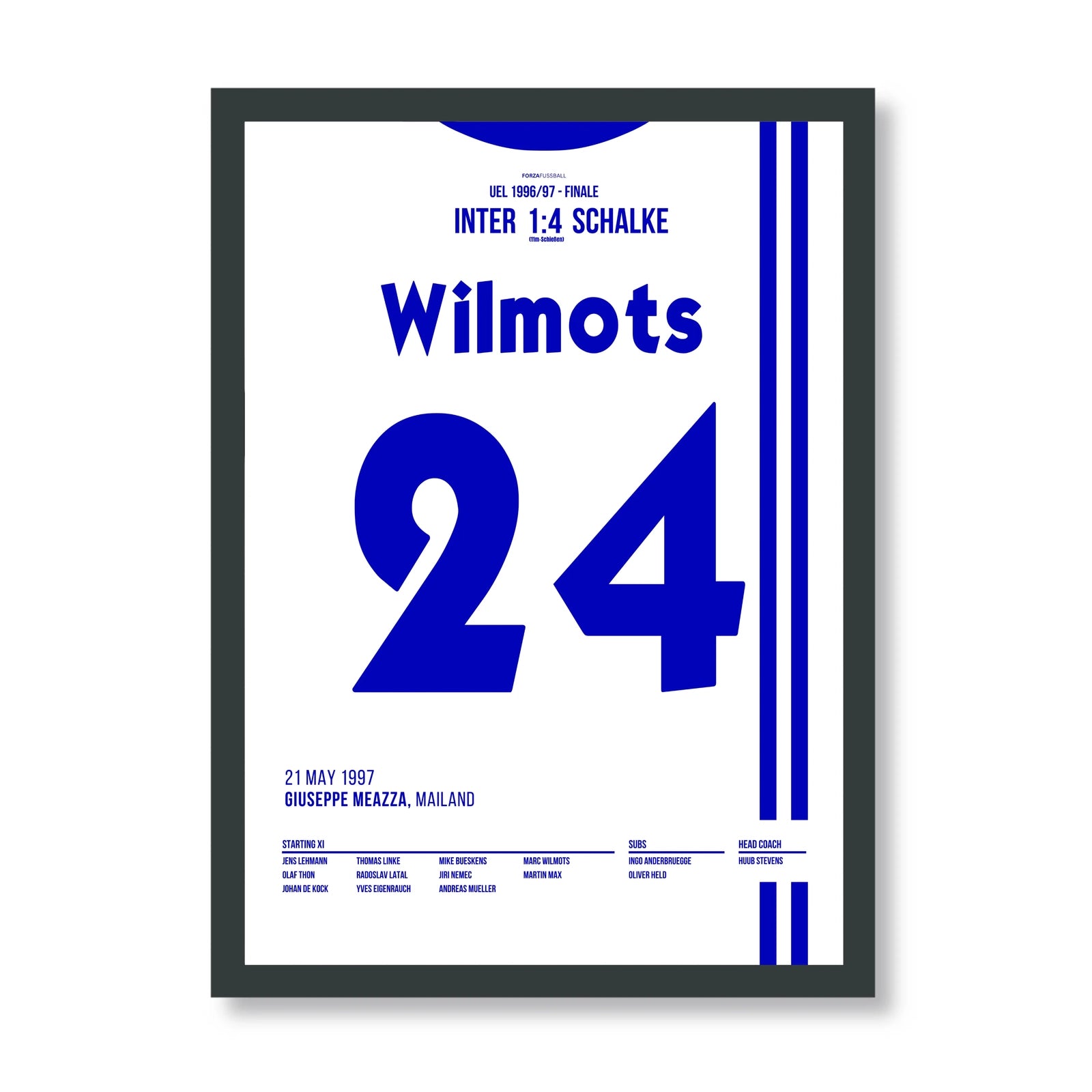 Schalke's Eurofighter gewinnen den Uefa Cup 1997 Fußball Poster mit Rahmen