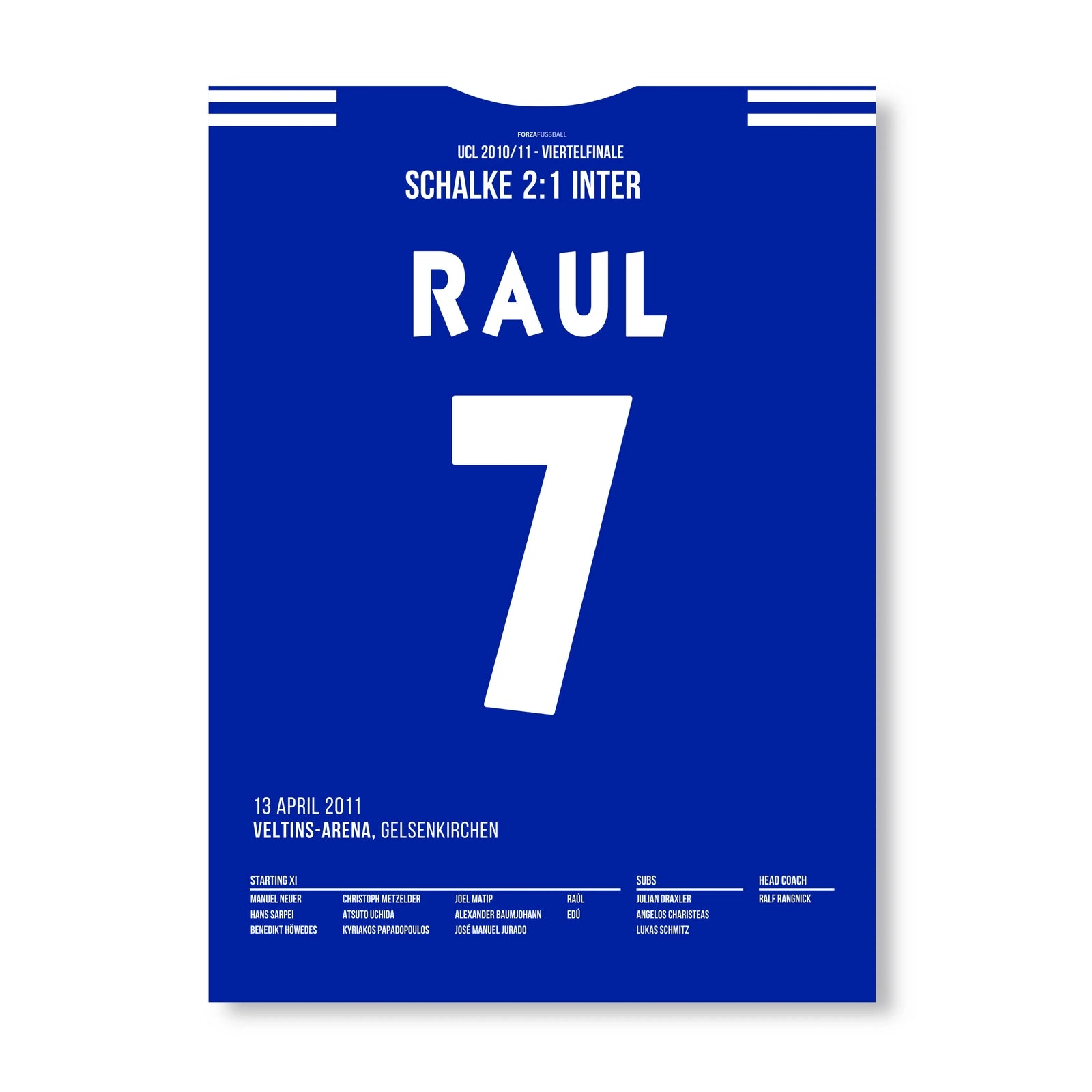 Raul und Schalke werfen Titelverteidiger Inter aus der UCL Fußball Poster mit Rahmen