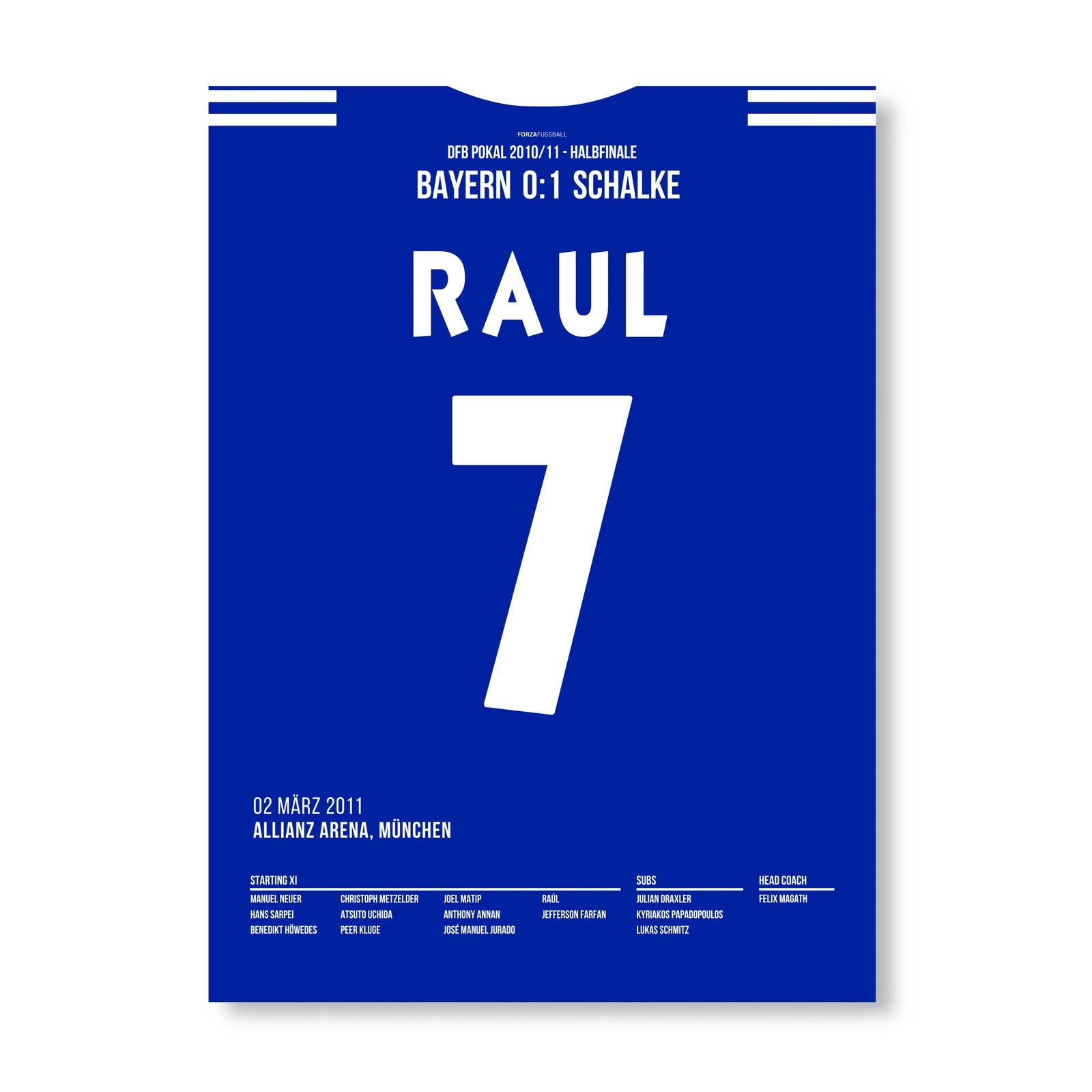 Raul köpft Schalke gegen die Bayern ins Pokalfinale 2011 Fußball Poster mit Rahmen