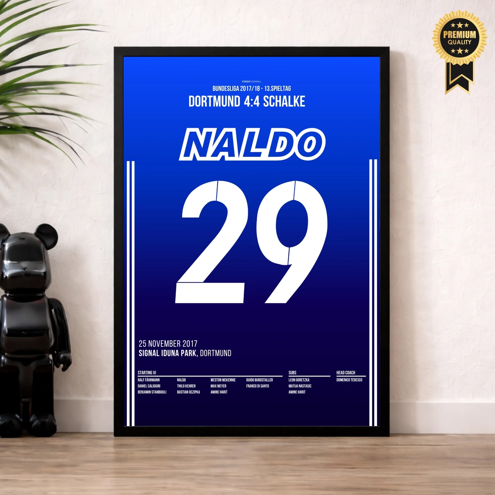 Naldo wird Schalke's Derbyhero beim 4:4 in Dortmund Fußball Poster mit Rahmen
