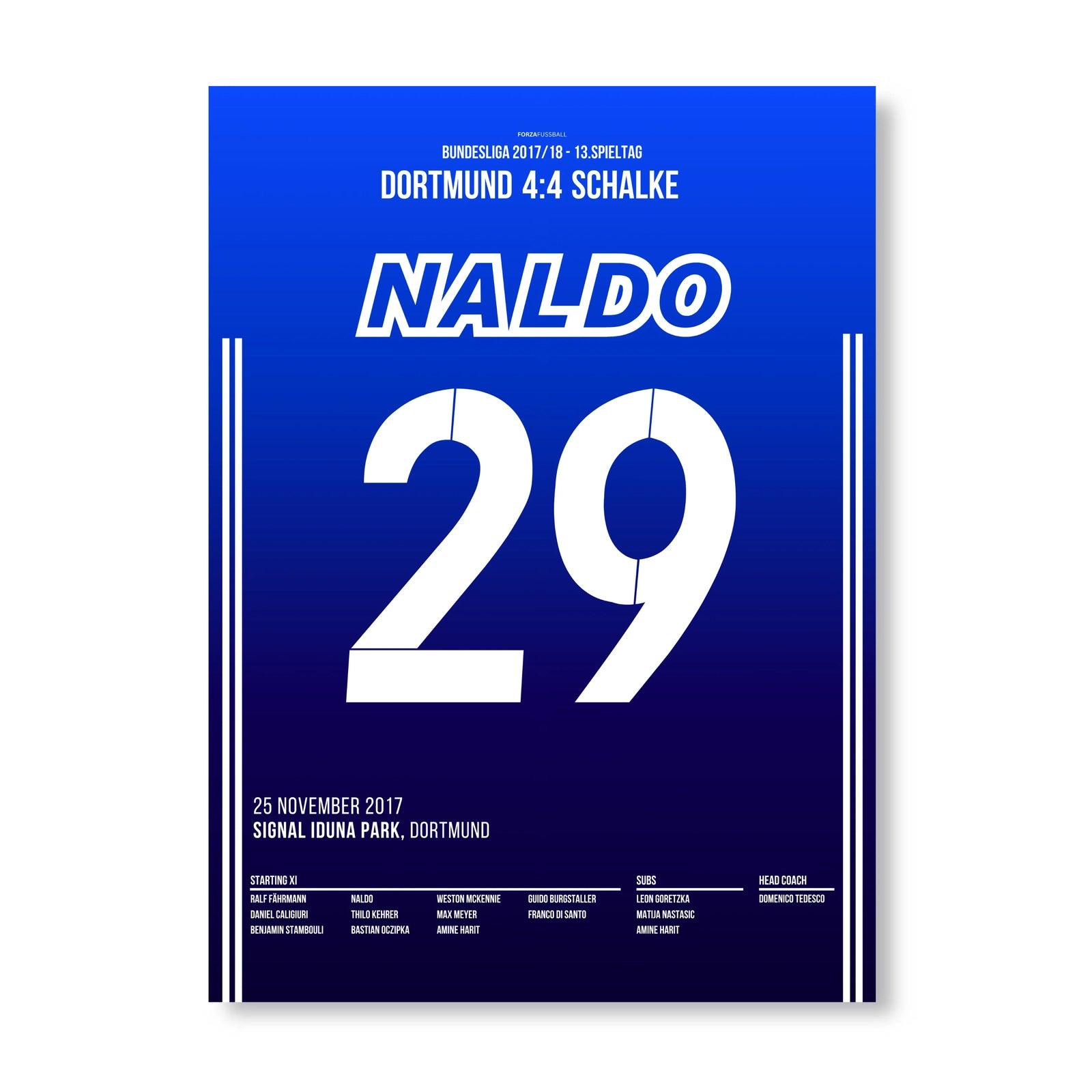 Naldo wird Schalke's Derbyhero beim 4:4 in Dortmund Fußball Poster mit Rahmen