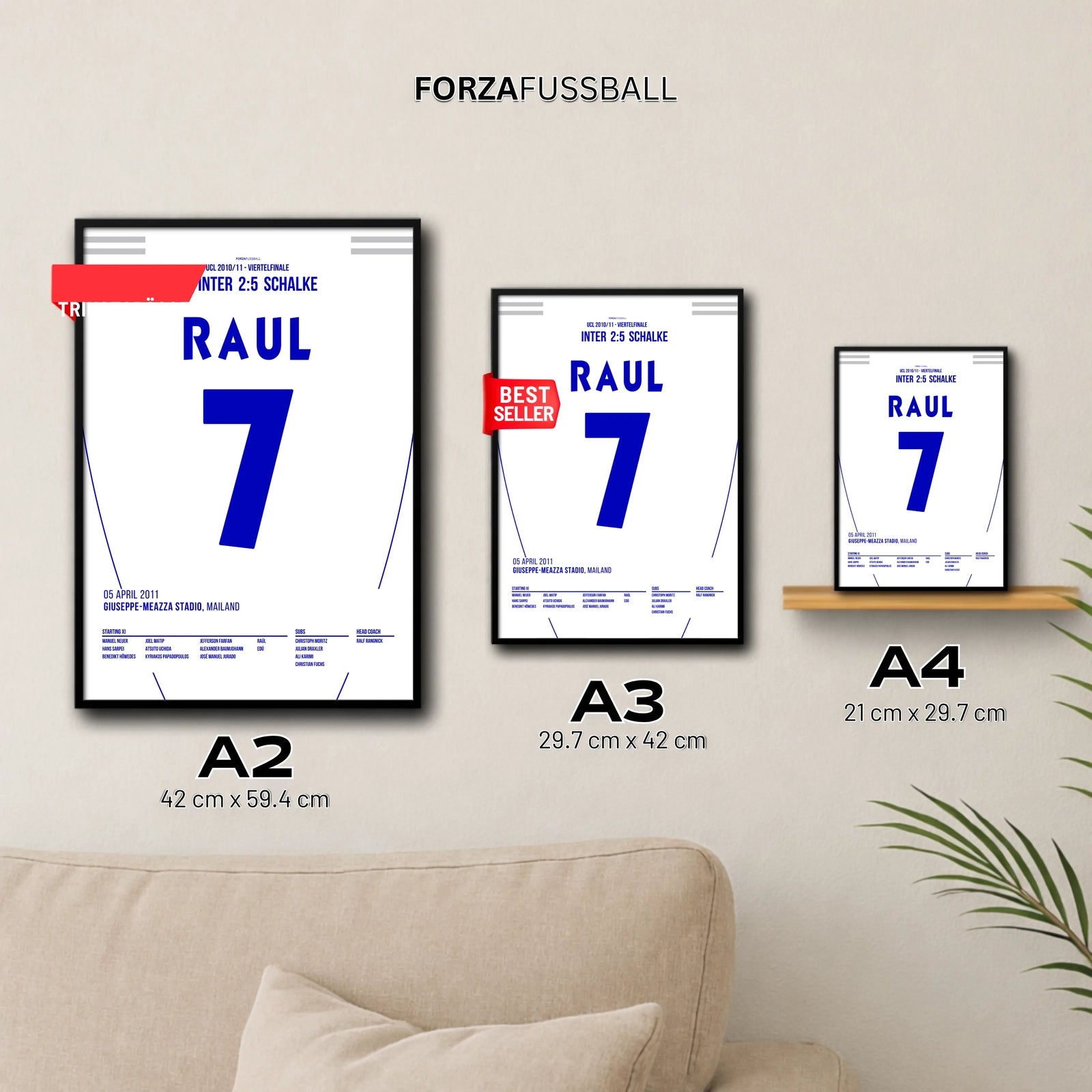 Schalke schenkt Inter 5 Tore ein und erobert das San Siro Fußball Poster mit Rahmen