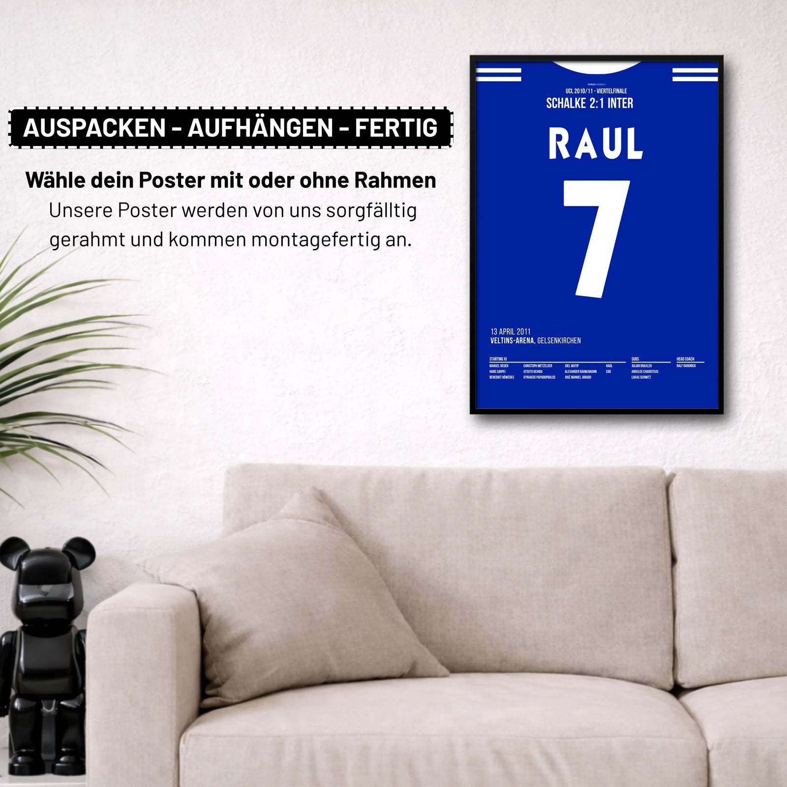 Raul und Schalke werfen Titelverteidiger Inter aus der UCL Fußball Poster mit Rahmen