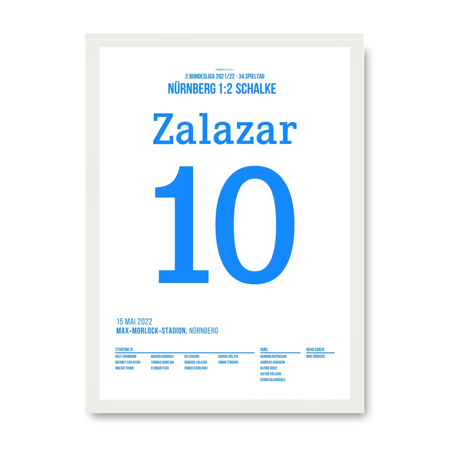 Zalazar's 59m Tor in Nürnberg krönt Schalke zum 2.Liga Meister Fußball Poster mit Rahmen