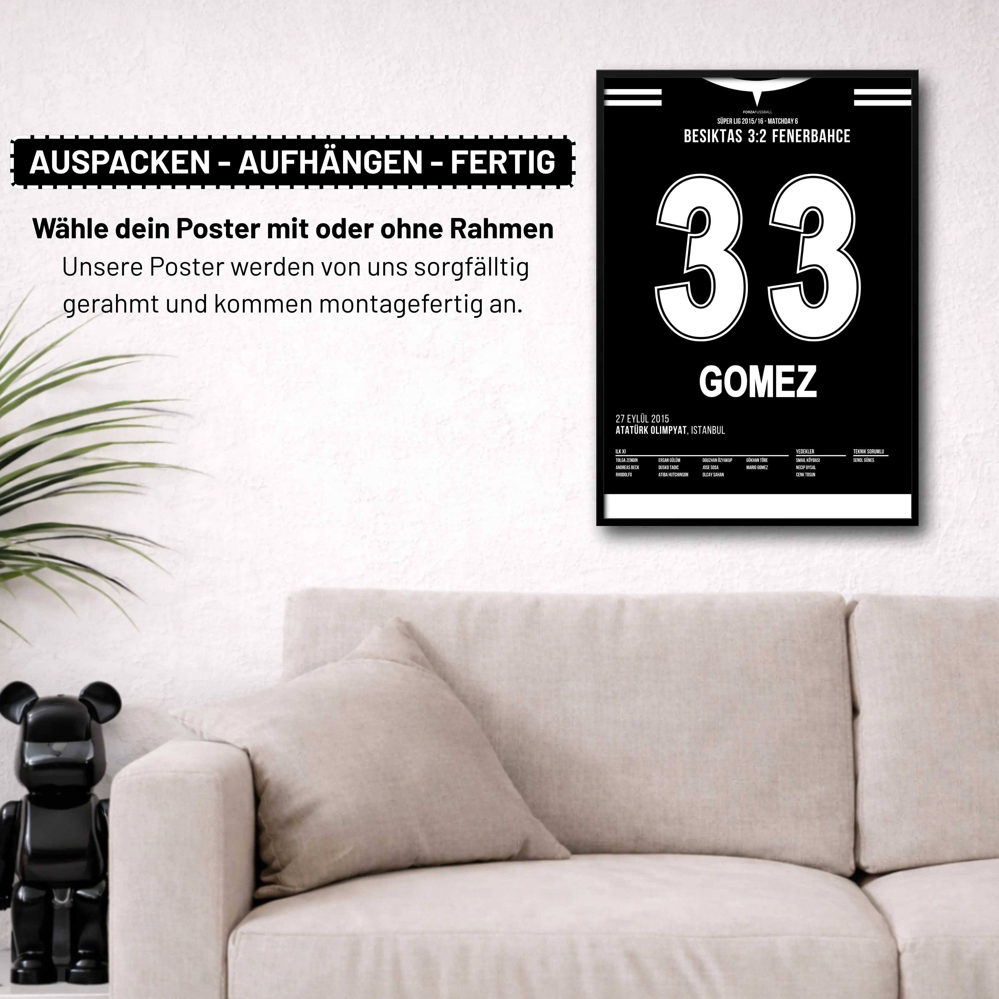 Gomez mit Doppelback gegen Fener in BJKs Meistersaison Fußball Poster mit Rahmen