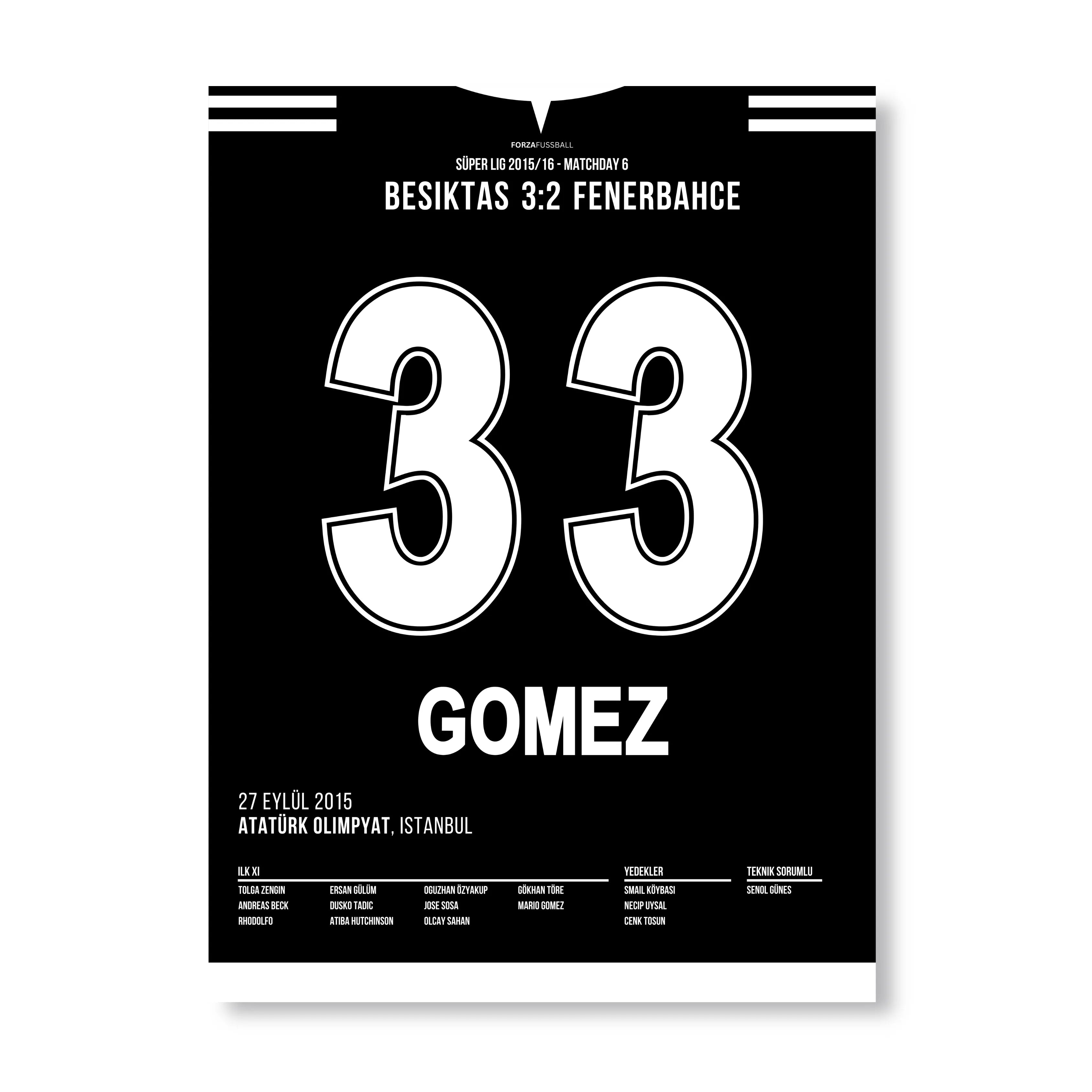 Gomez mit Doppelback gegen Fener in BJKs Meistersaison Fußball Poster mit Rahmen