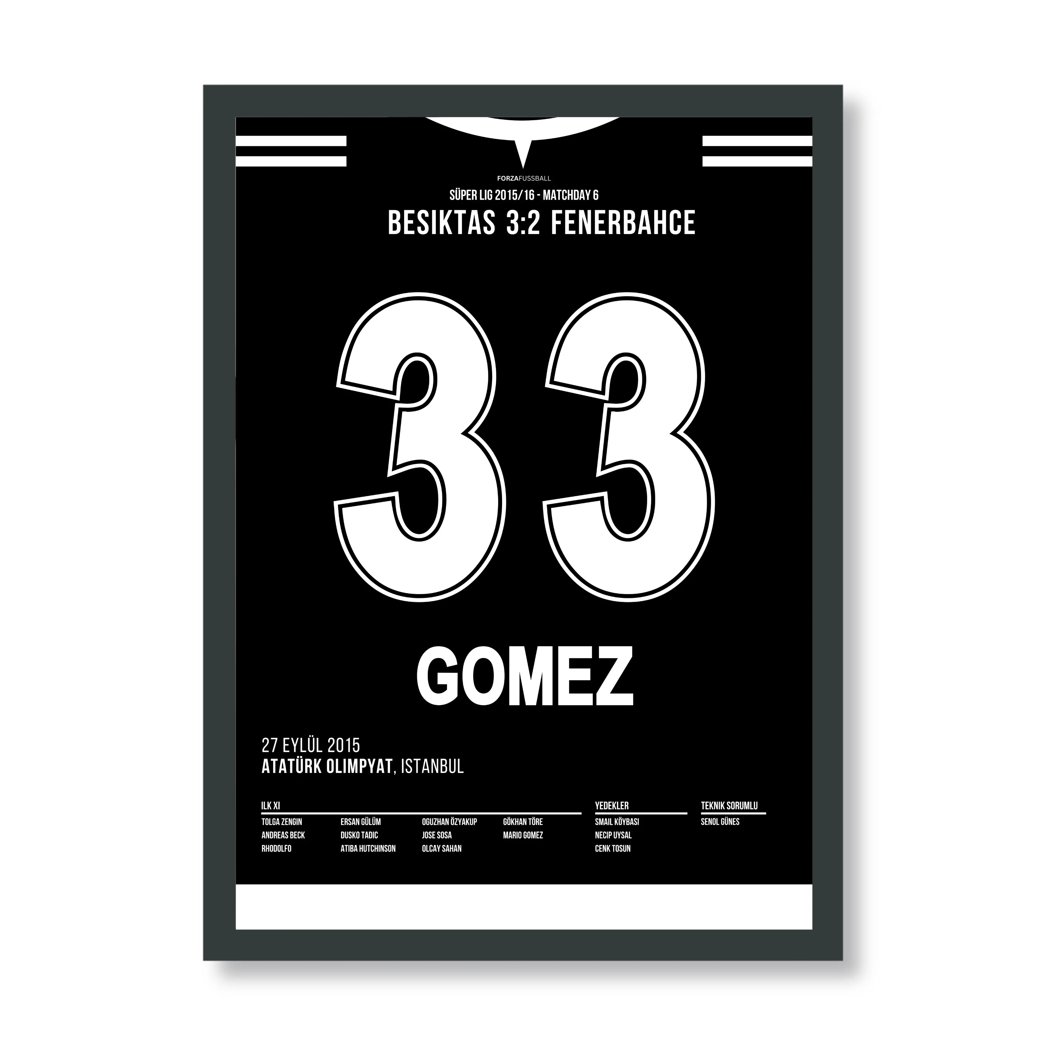 Gomez mit Doppelback gegen Fener in BJKs Meistersaison Fußball Poster mit Rahmen