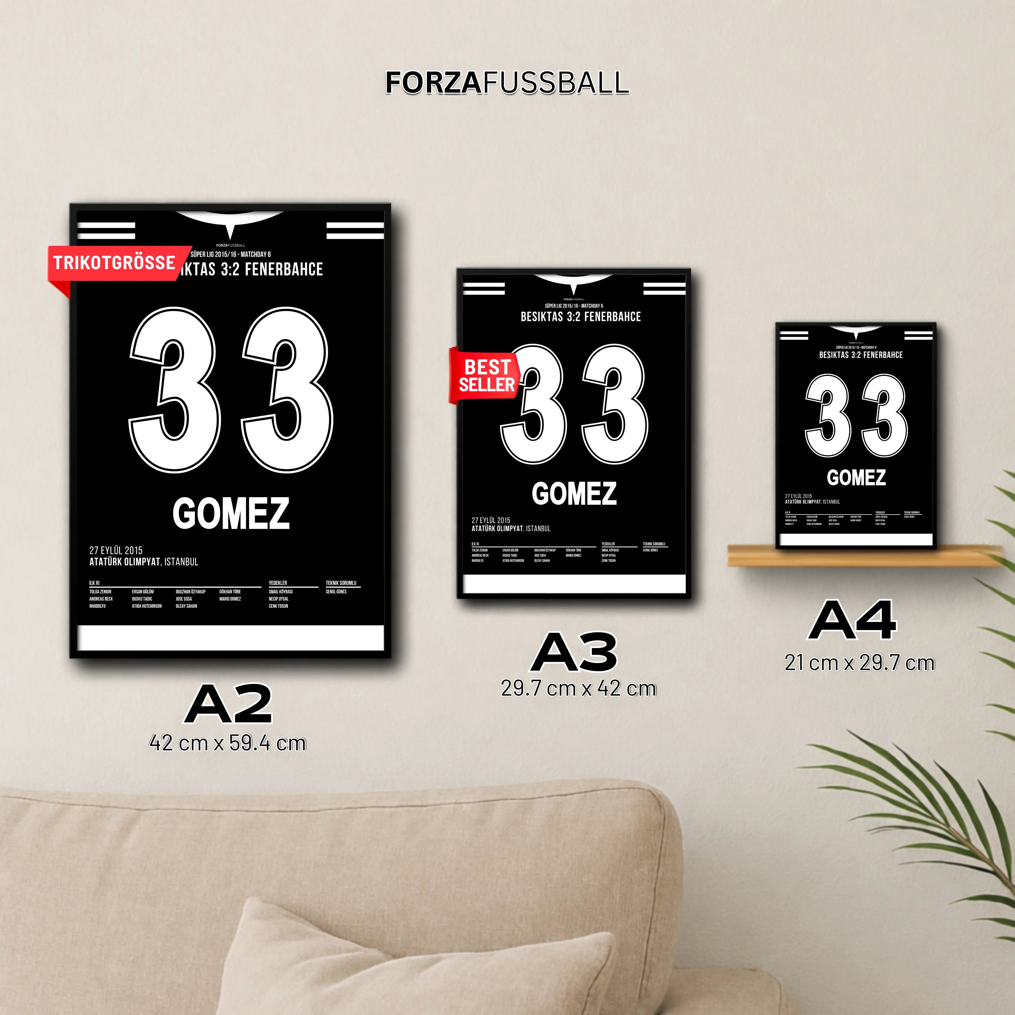Gomez mit Doppelback gegen Fener in BJKs Meistersaison Fußball Poster mit Rahmen
