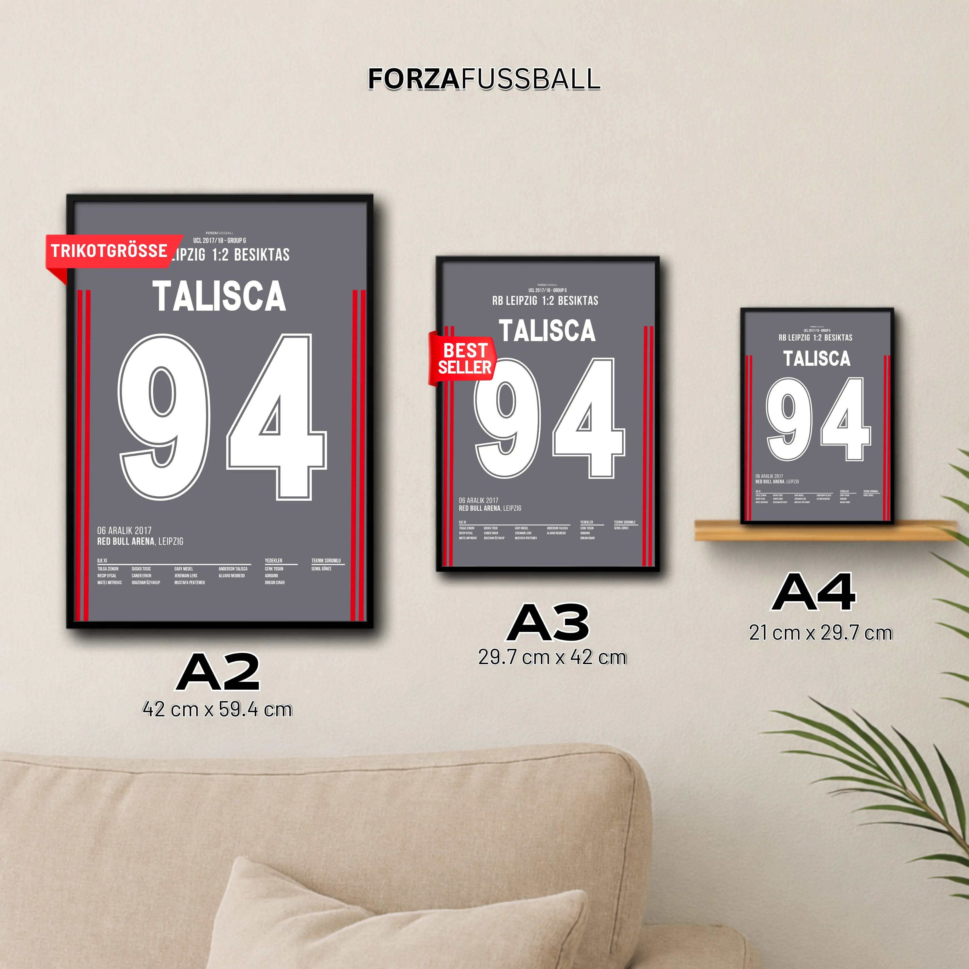 Talisca führt Besiktas zum UCL Gruppensieg in Leipzig Fußball Poster mit Rahmen