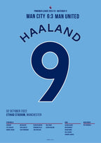 Haaland schraubt ManU mit Hattrick auseinander Fußball Poster mit Rahmen