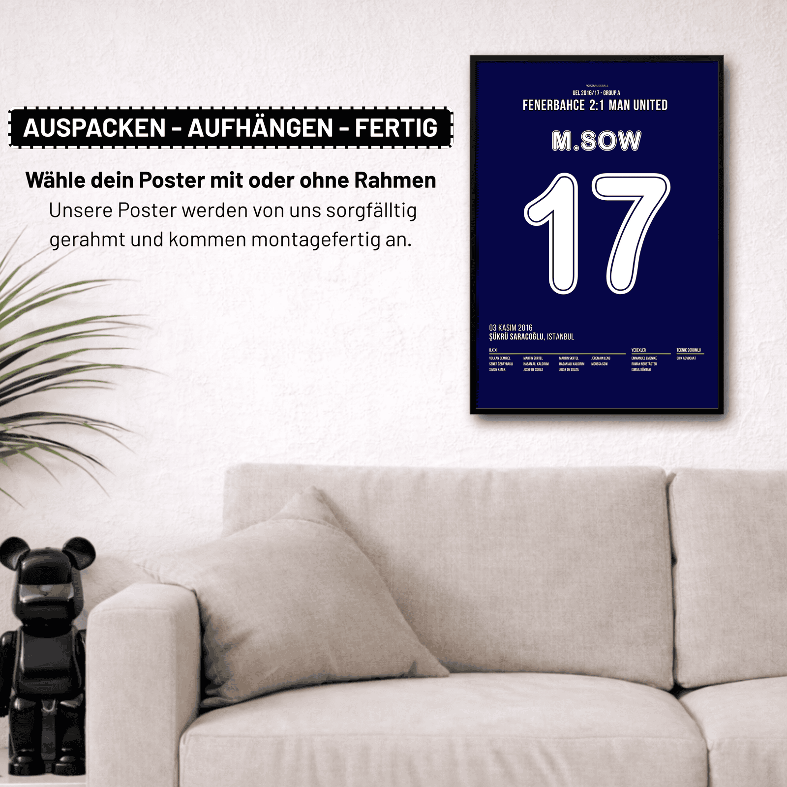 Moussa Sow mit dem Fallrückzieher Tor gegen ManU Fußball Poster mit Rahmen