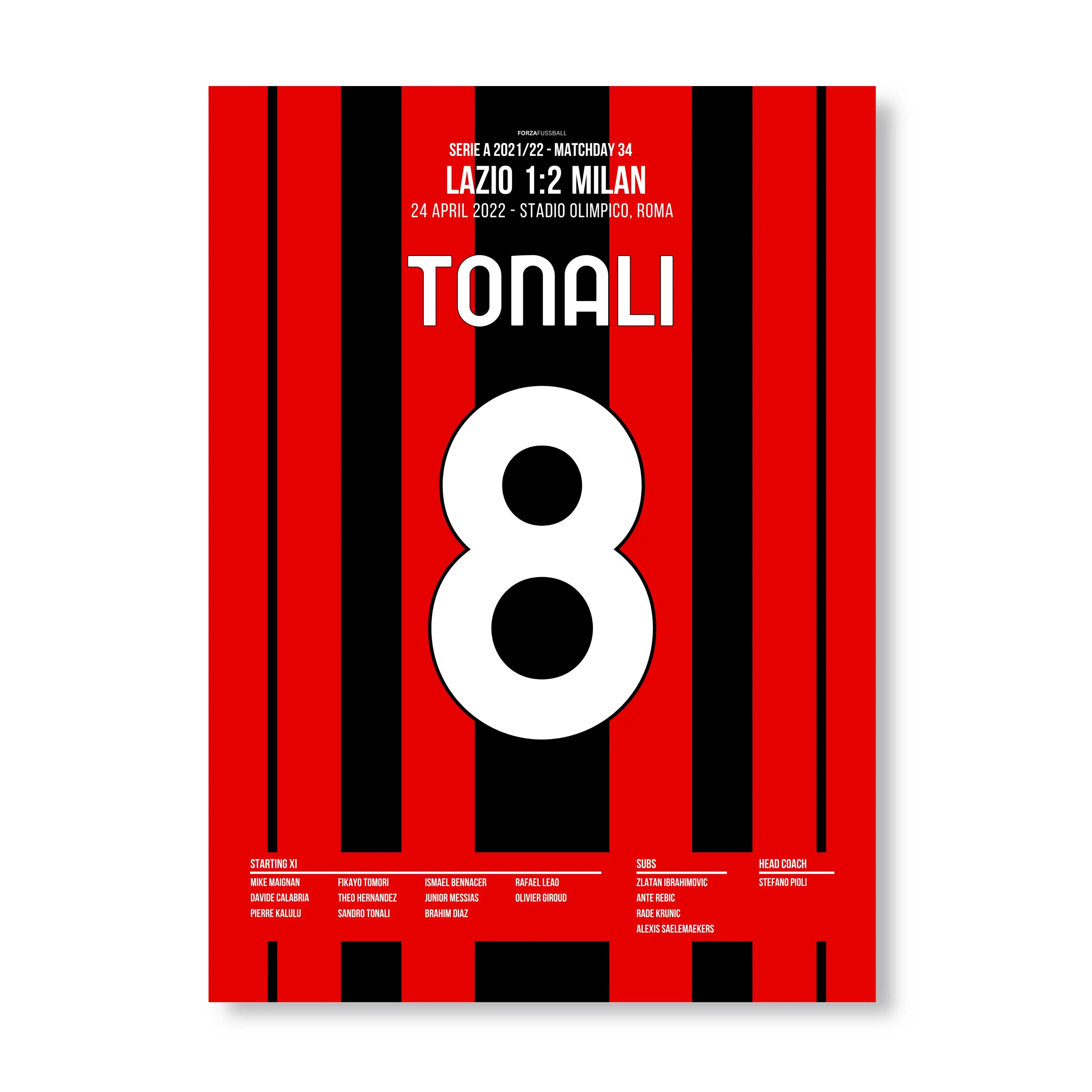 Tonali's Scudetto Tor gegen Lazio in der 92. Minute Fußball Poster mit Rahmen