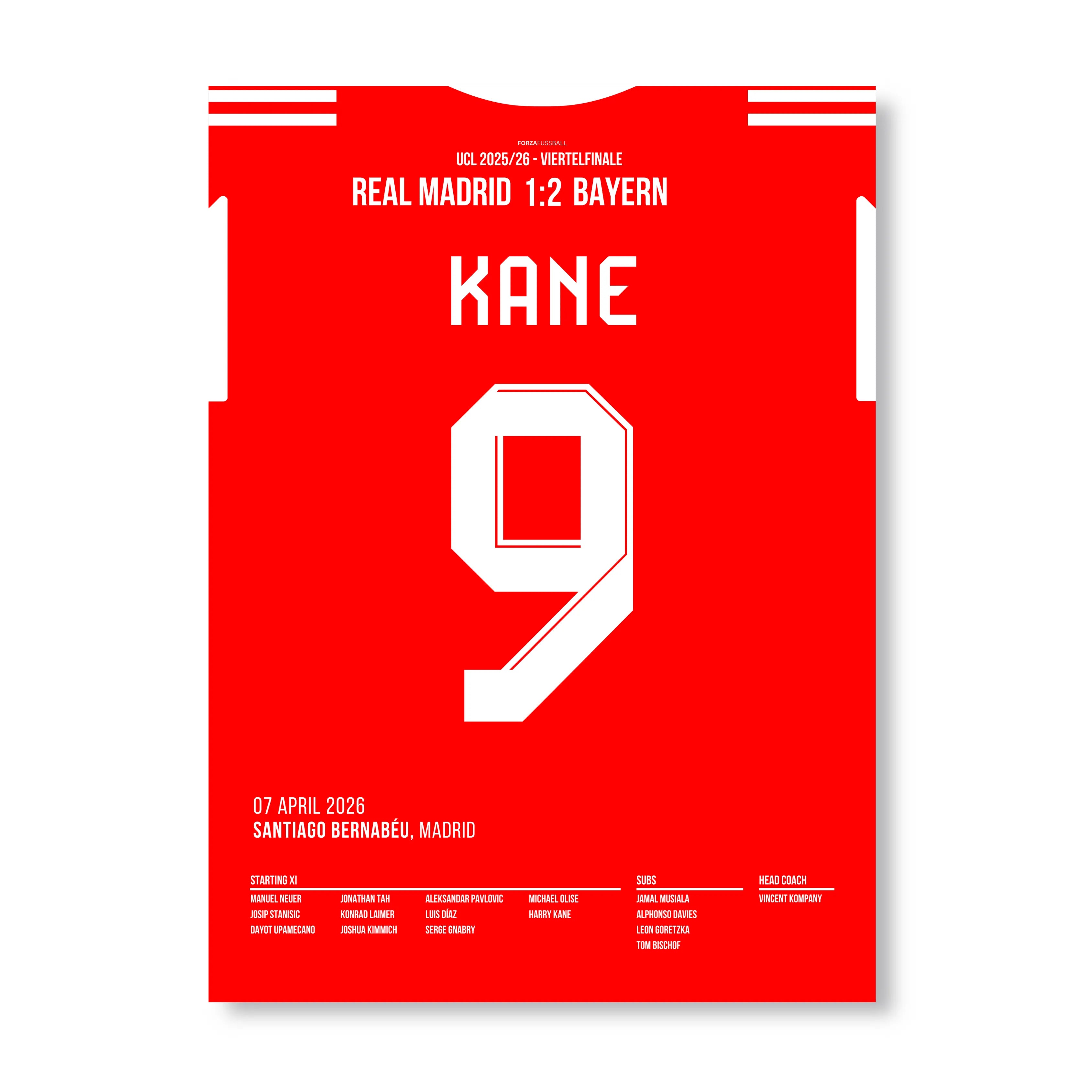Harry Kane's Schlenzer verstummt das Bernabeu Fußball Poster mit Rahmen