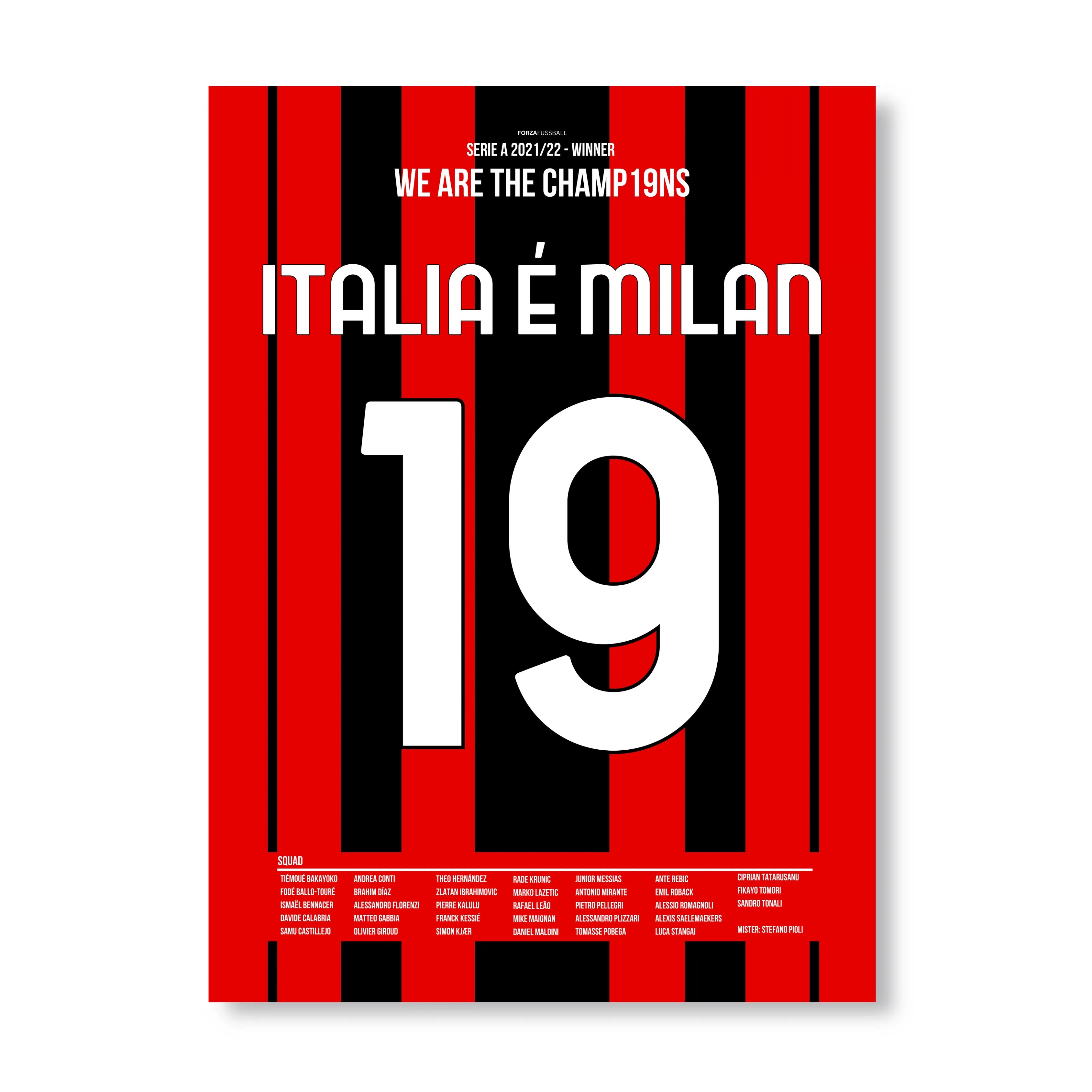 ITALIA É MILAN! Milan gewinnt die Serie A 2021/22 Fußball Poster mit Rahmen