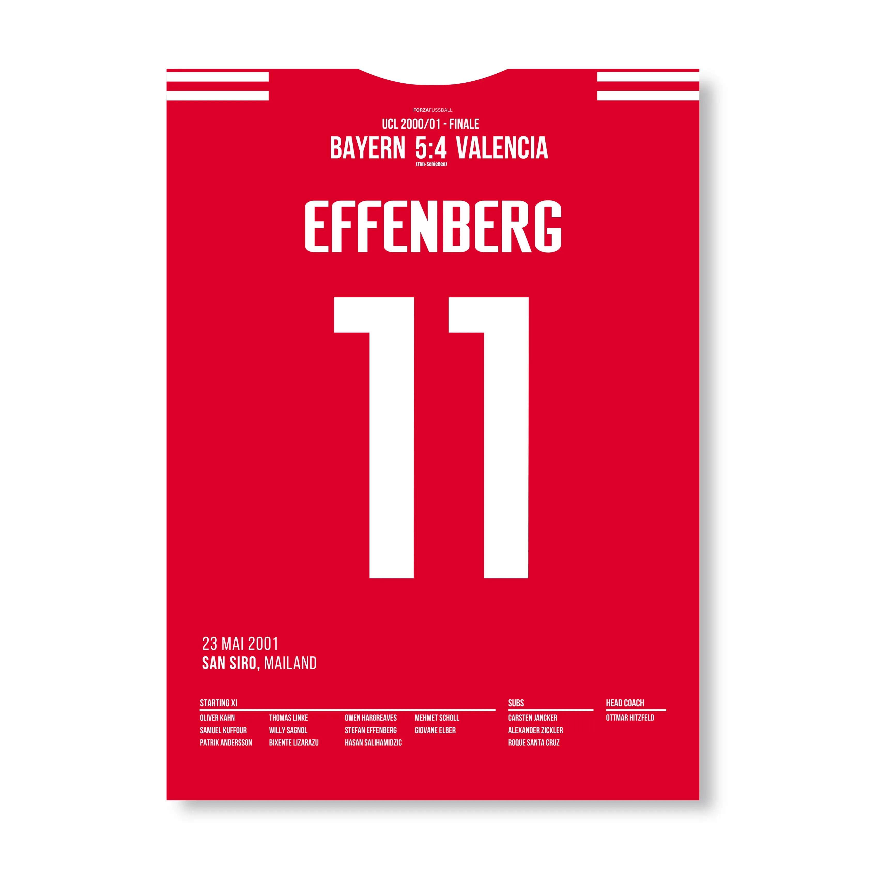 Effenberg stemmt den Henkelpott in den Mailänder Nachthimmel Fußball Poster mit Rahmen