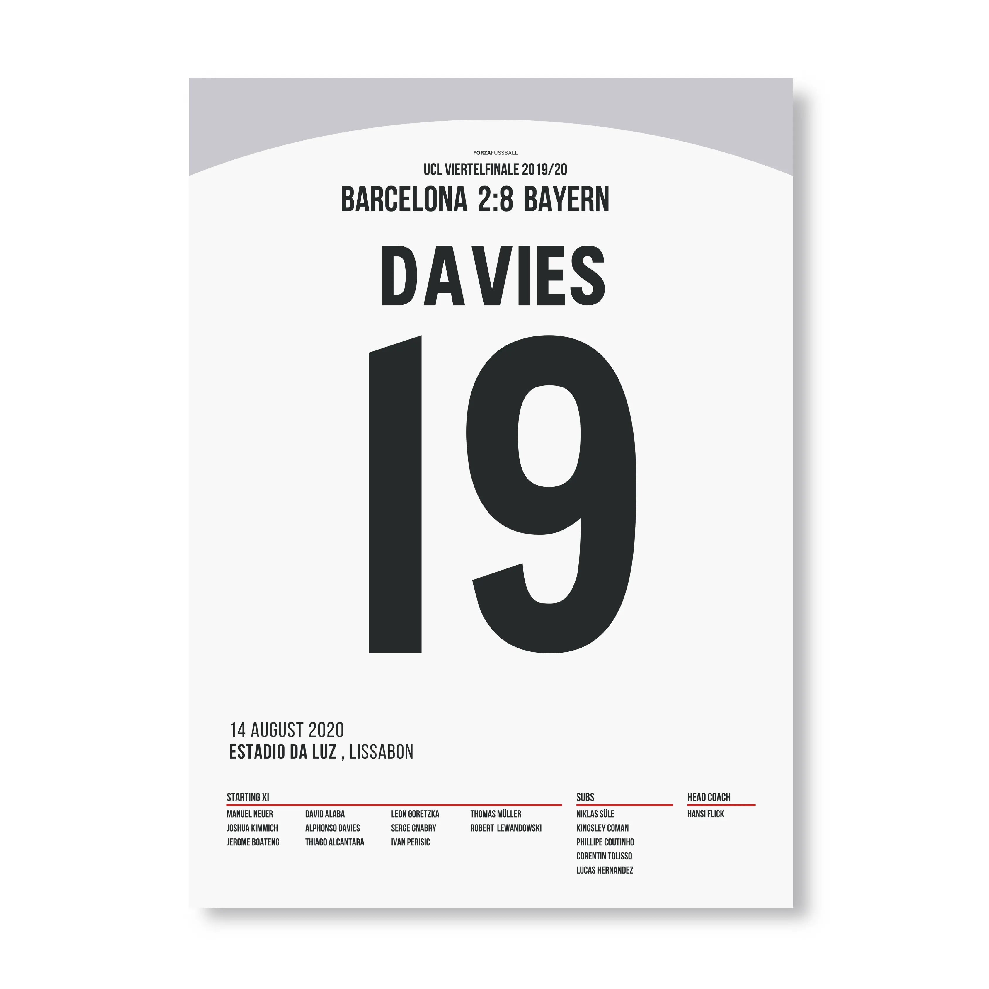 Alphonso Davies tanzt mit Barca´s Abwehr und assistiert Kimmich Fußball Poster mit Rahmen