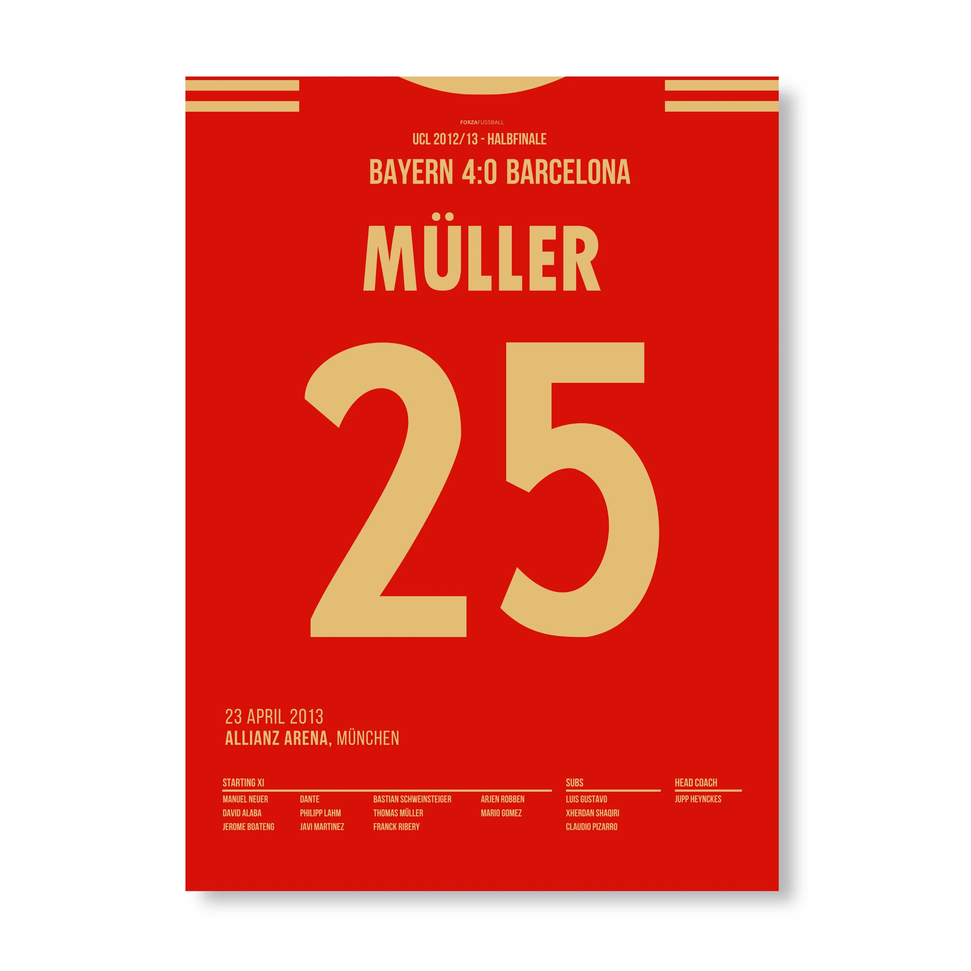 Müller und die Bayern schießen Prime Barca mit 4:0 ab Fußball Poster mit Rahmen