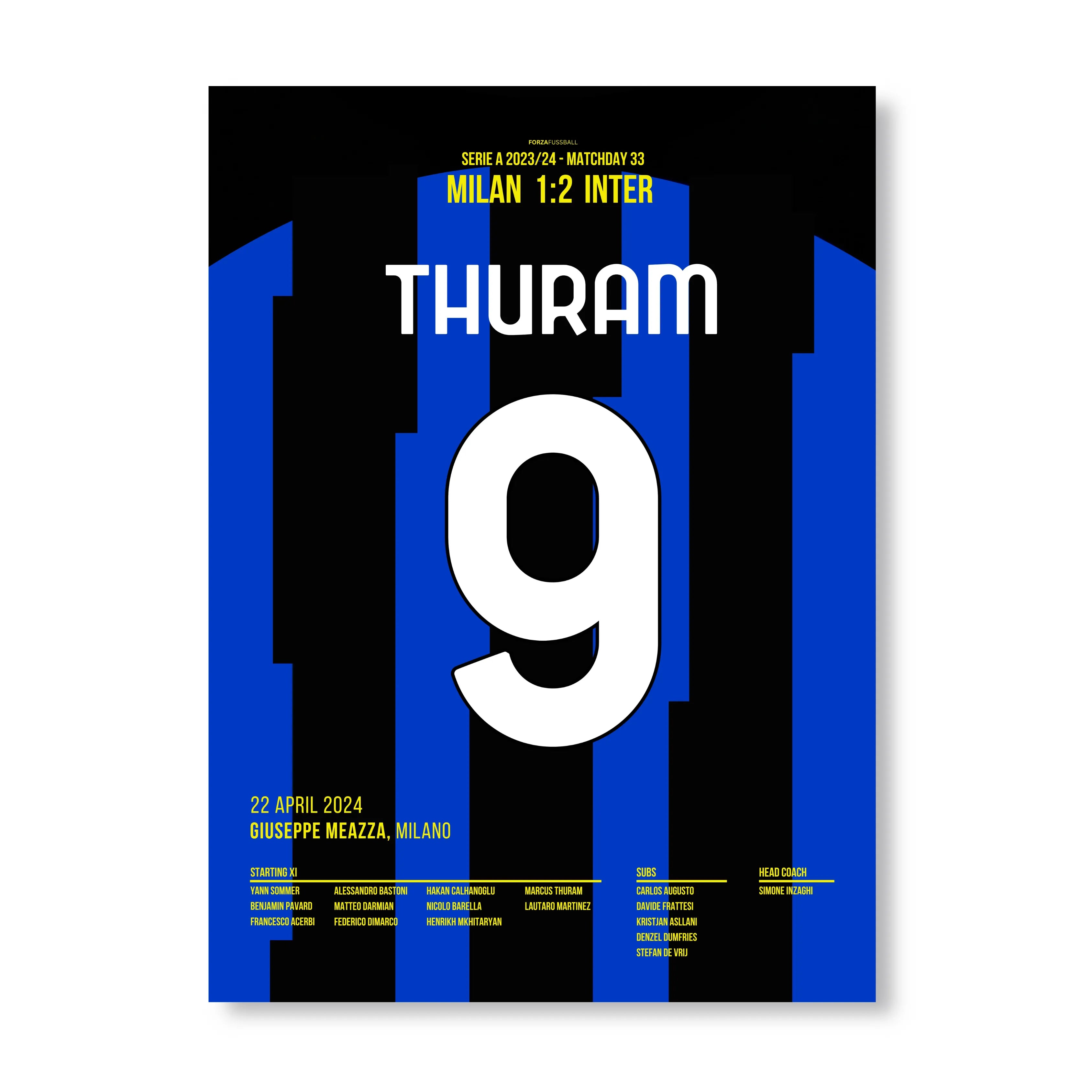 Thuram sichert Inter den 2.Stern im Derby gegen Milan Fußball Poster mit Rahmen
