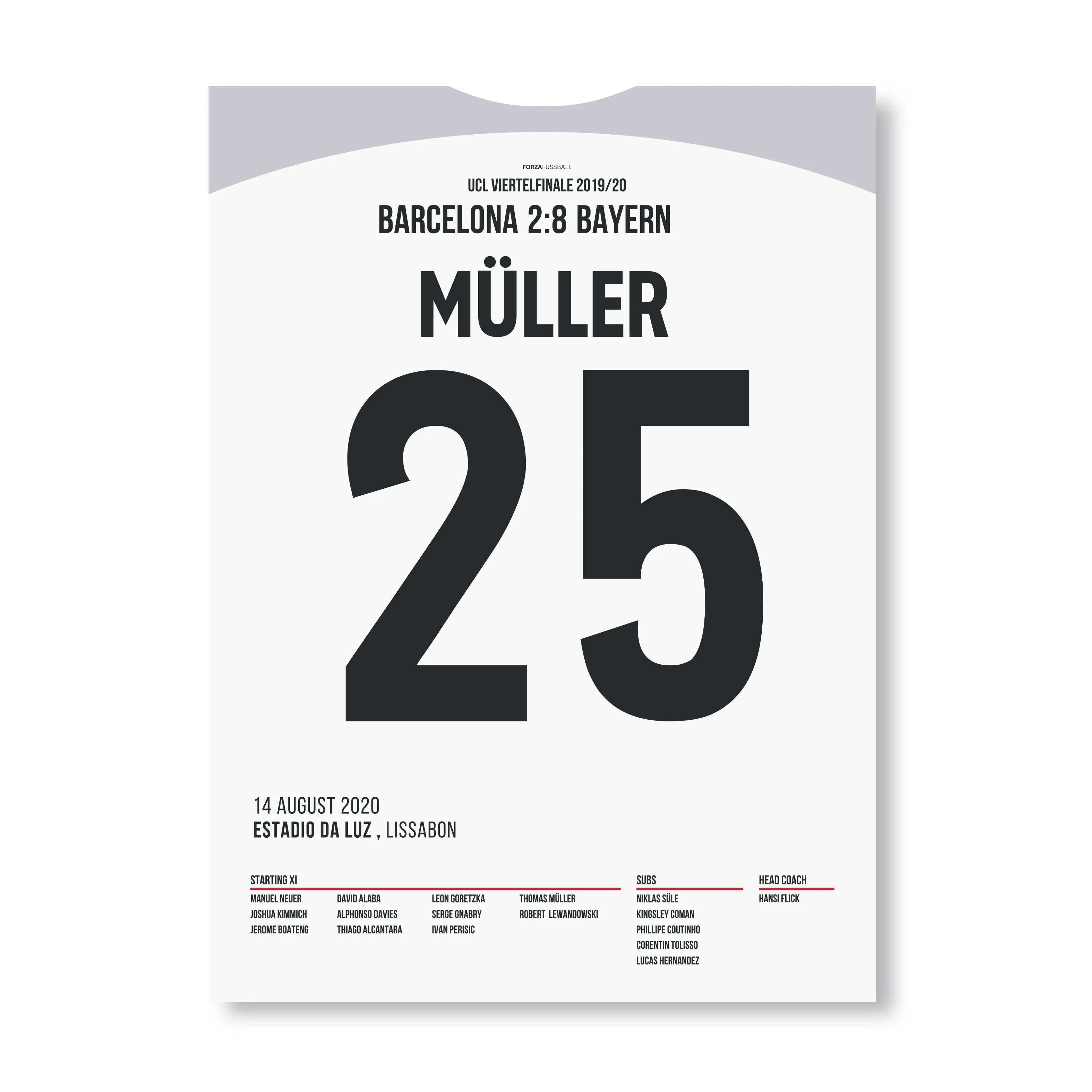 Müller und die Bayern deklassieren Barcelona mit 8:2 Fußball Poster mit Rahmen