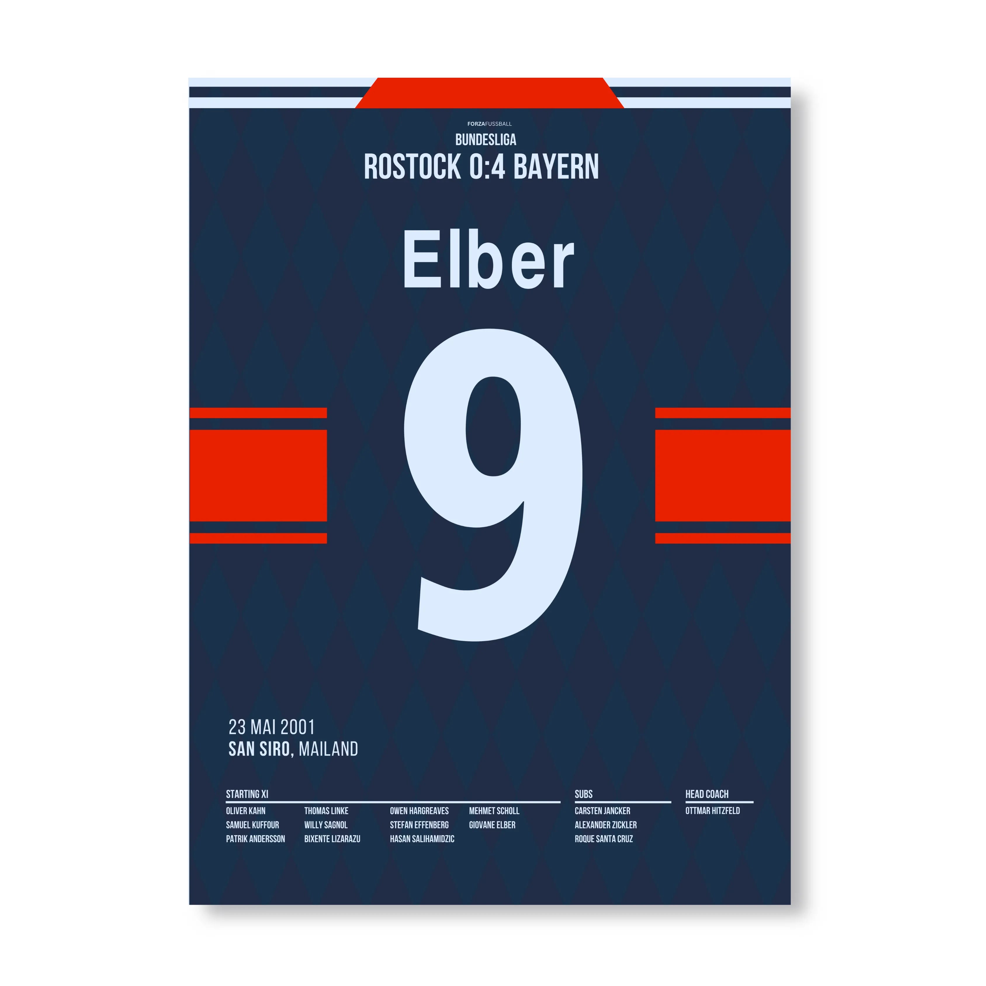 Elbers legendäres Ecken-Tor gegen Rostock Fußball Poster mit Rahmen