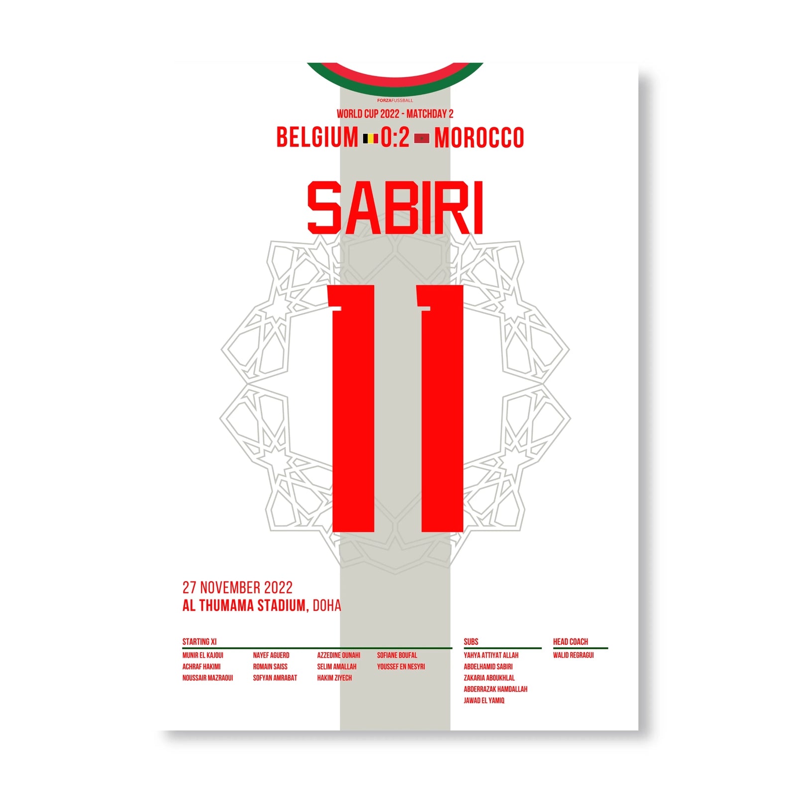 Sabiris Freistoß führt Marokko zum Sieg gegen Belgien Fußball Poster mit Rahmen