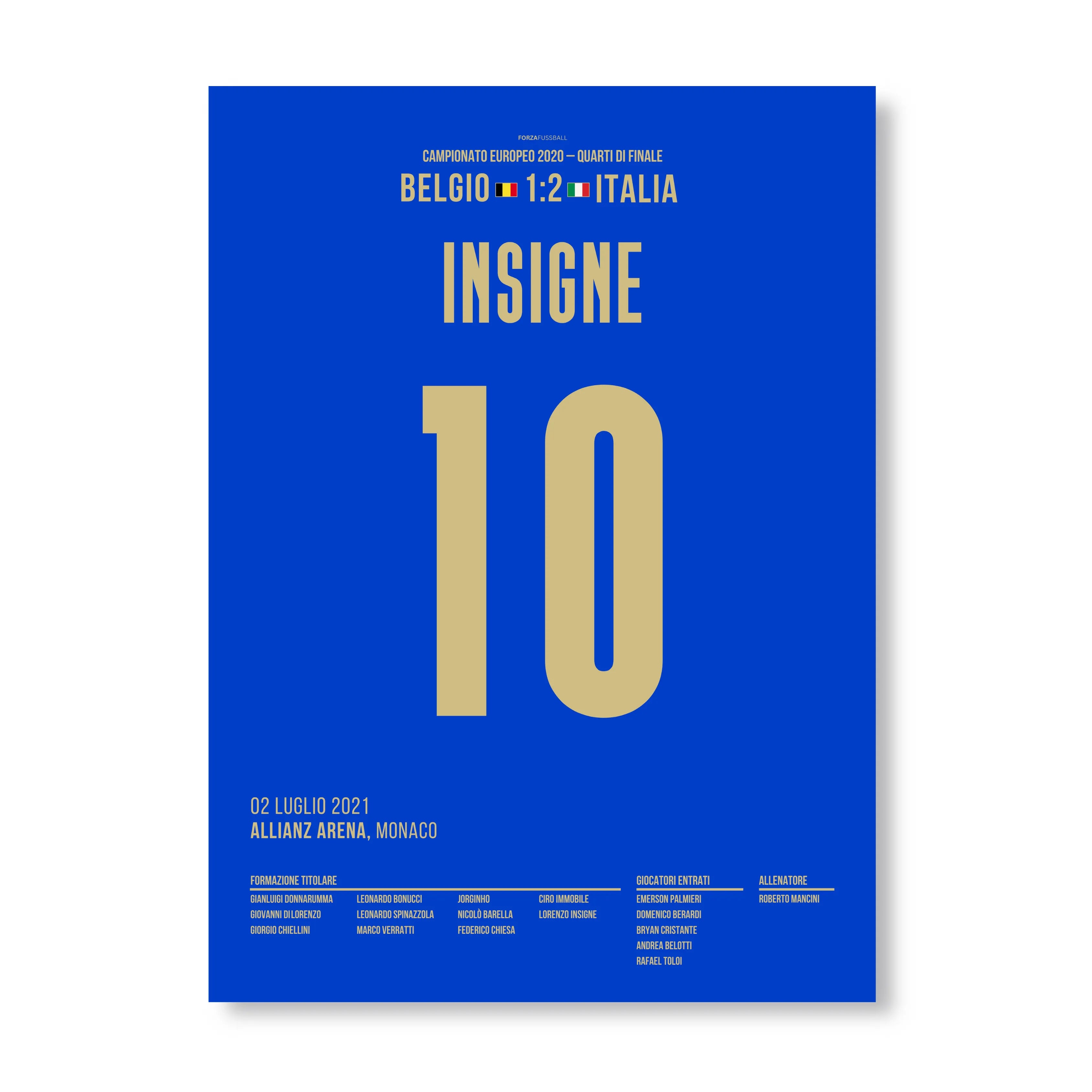 Insigne schickt Italien per Traumtor Richtung EM Halbfinale Fußball Poster mit Rahmen