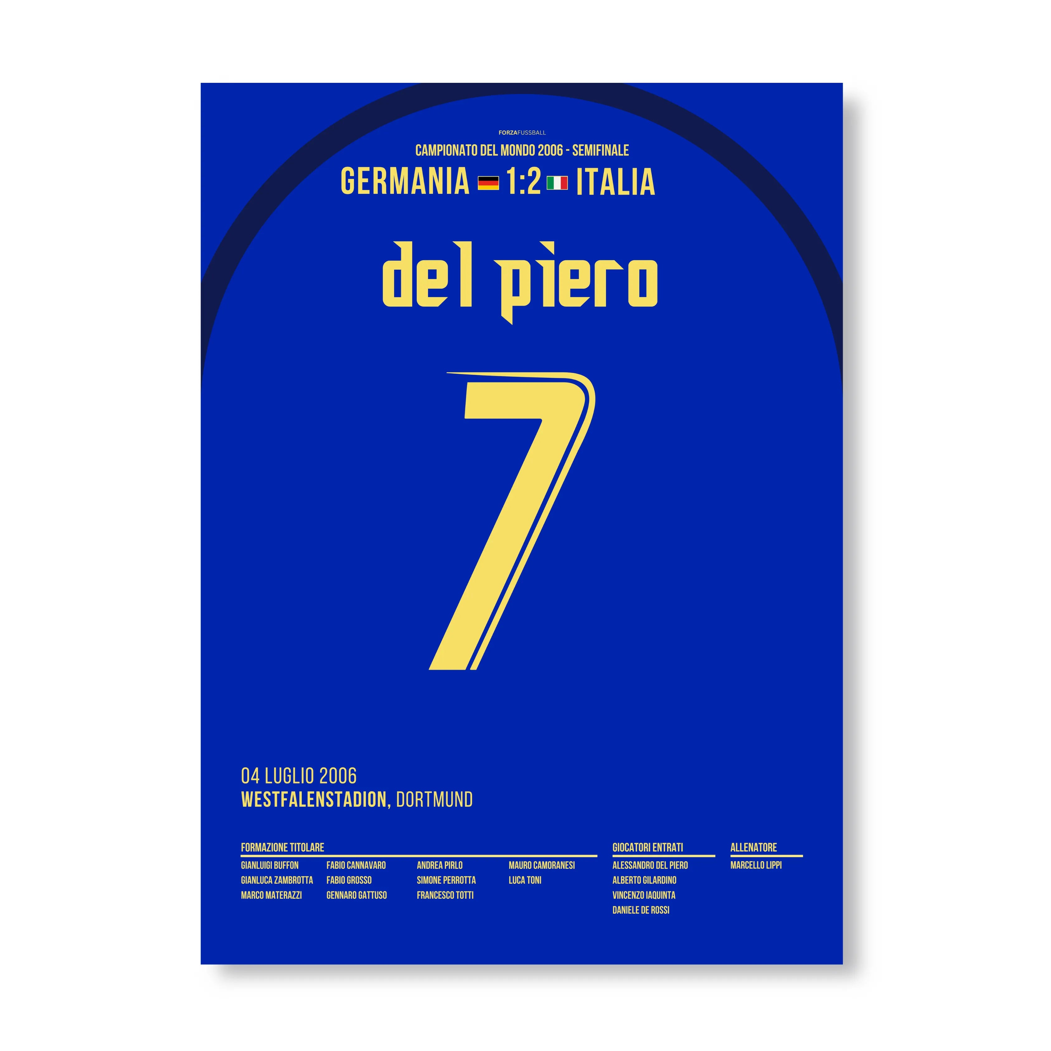 Alex del Piero schickt Italien ins WM Finale 2006 Fußball Poster mit Rahmen