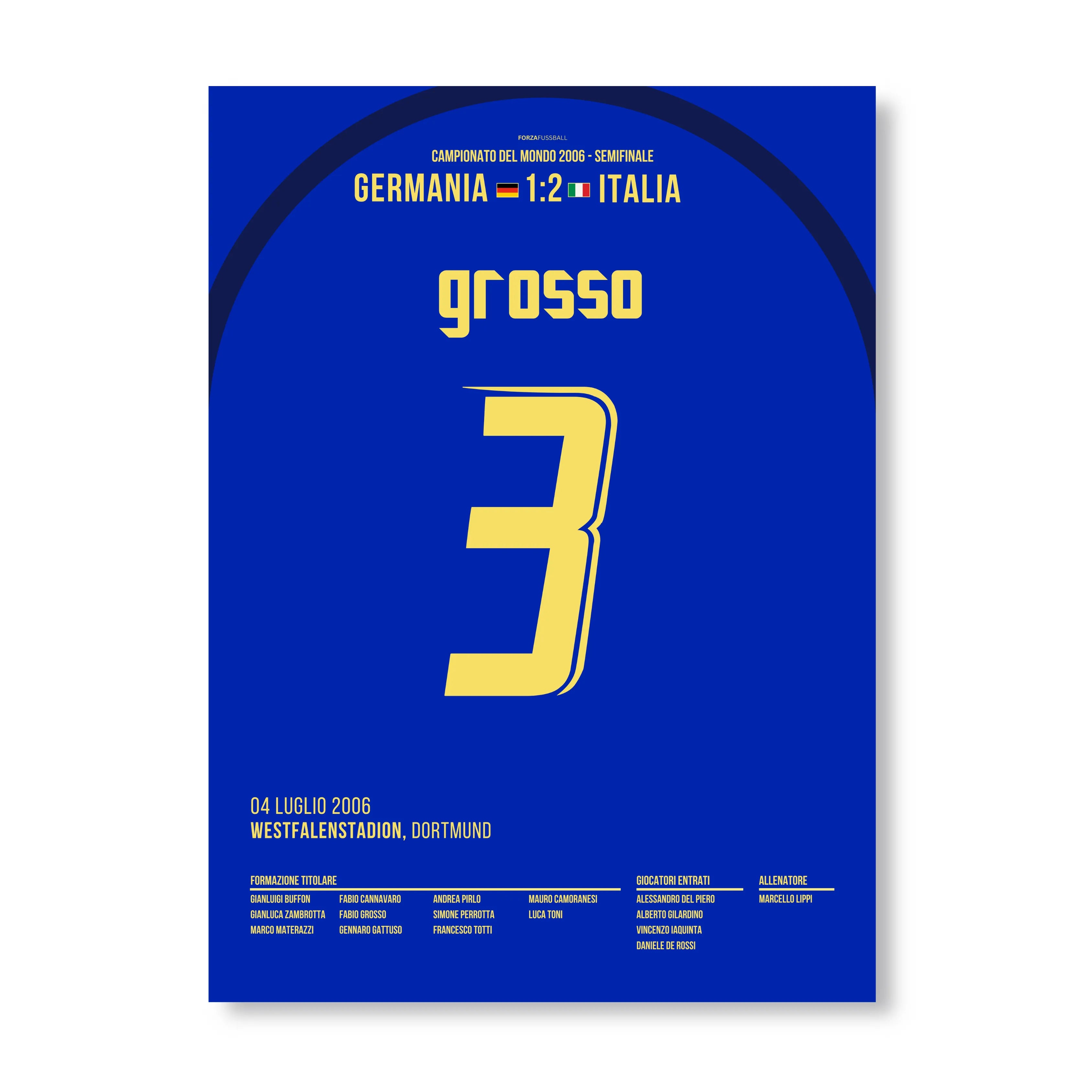 Fabio Grosso trifft in der 119. gegen Deutschland 2006 Fußball Poster mit Rahmen