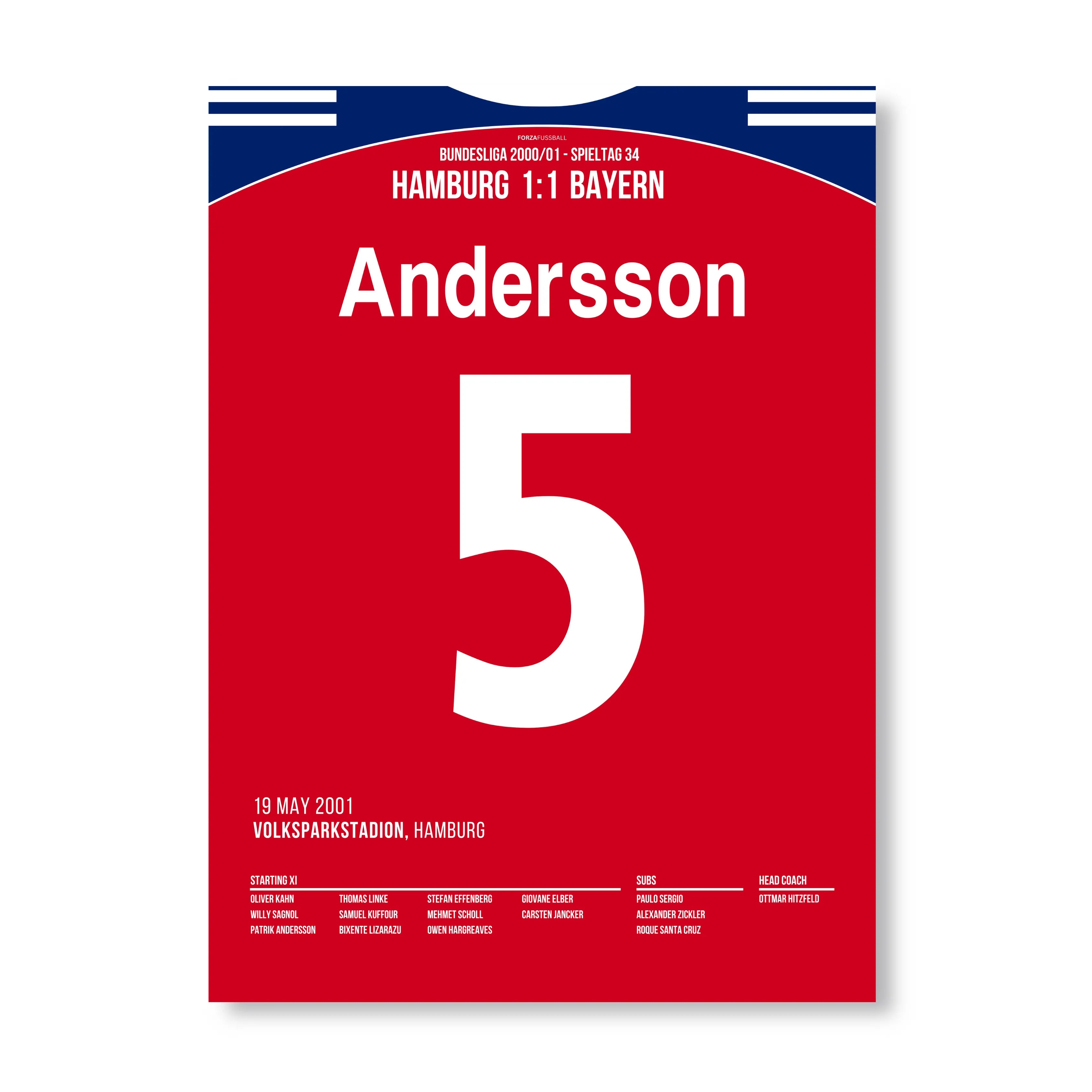Andersson's indirekter Freistoß krönt die Bayern zum Last-Minute Meister Fußball Poster mit Rahmen