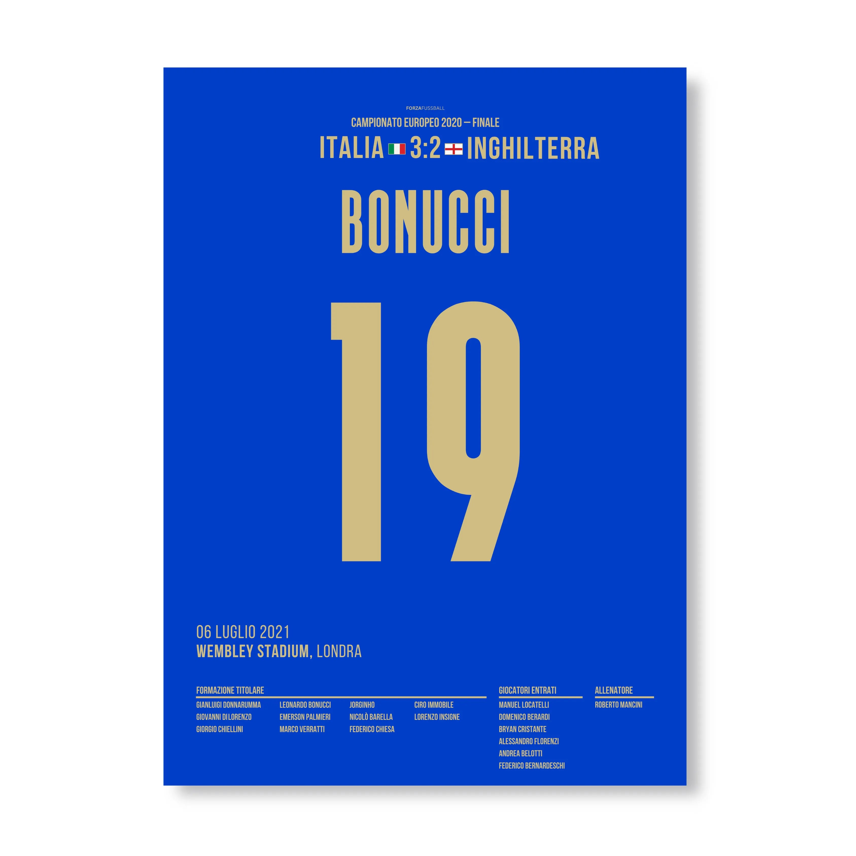 Bonucci trifft zum Ausgleich im EM-Finale vs England Fußball Poster mit Rahmen